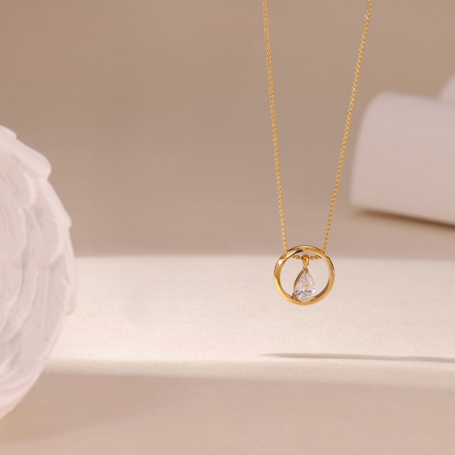 Gold Circle Teardrop Crystal Necklace JLTN1878