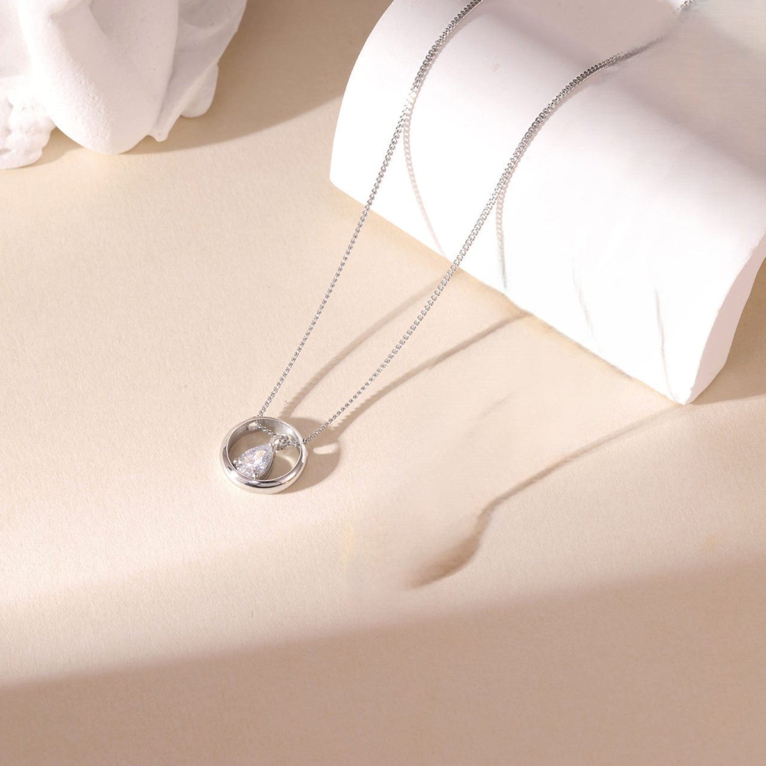 Silver Circle Teardrop Crystal Necklace JLTN1879