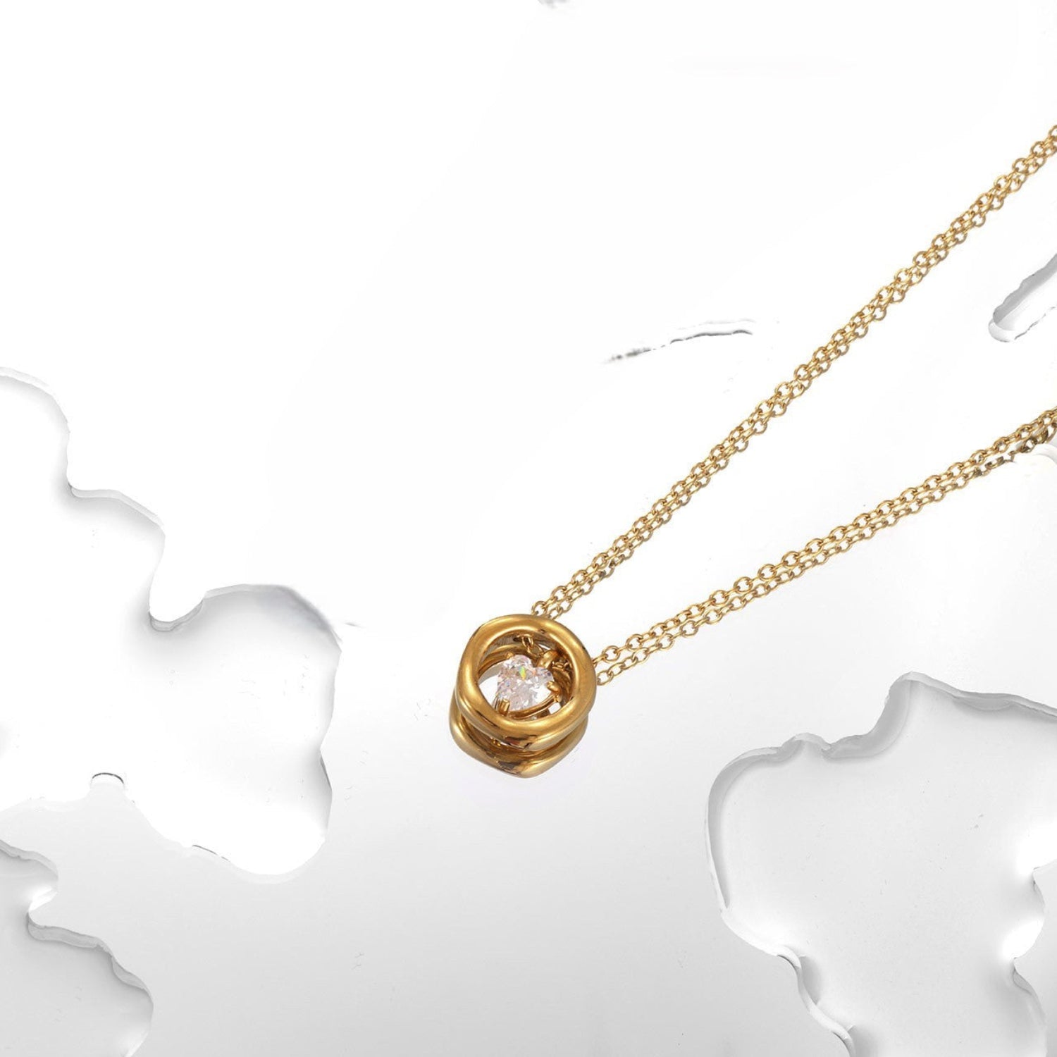 Gold Circle Heart Crystal Necklace JLTN1881