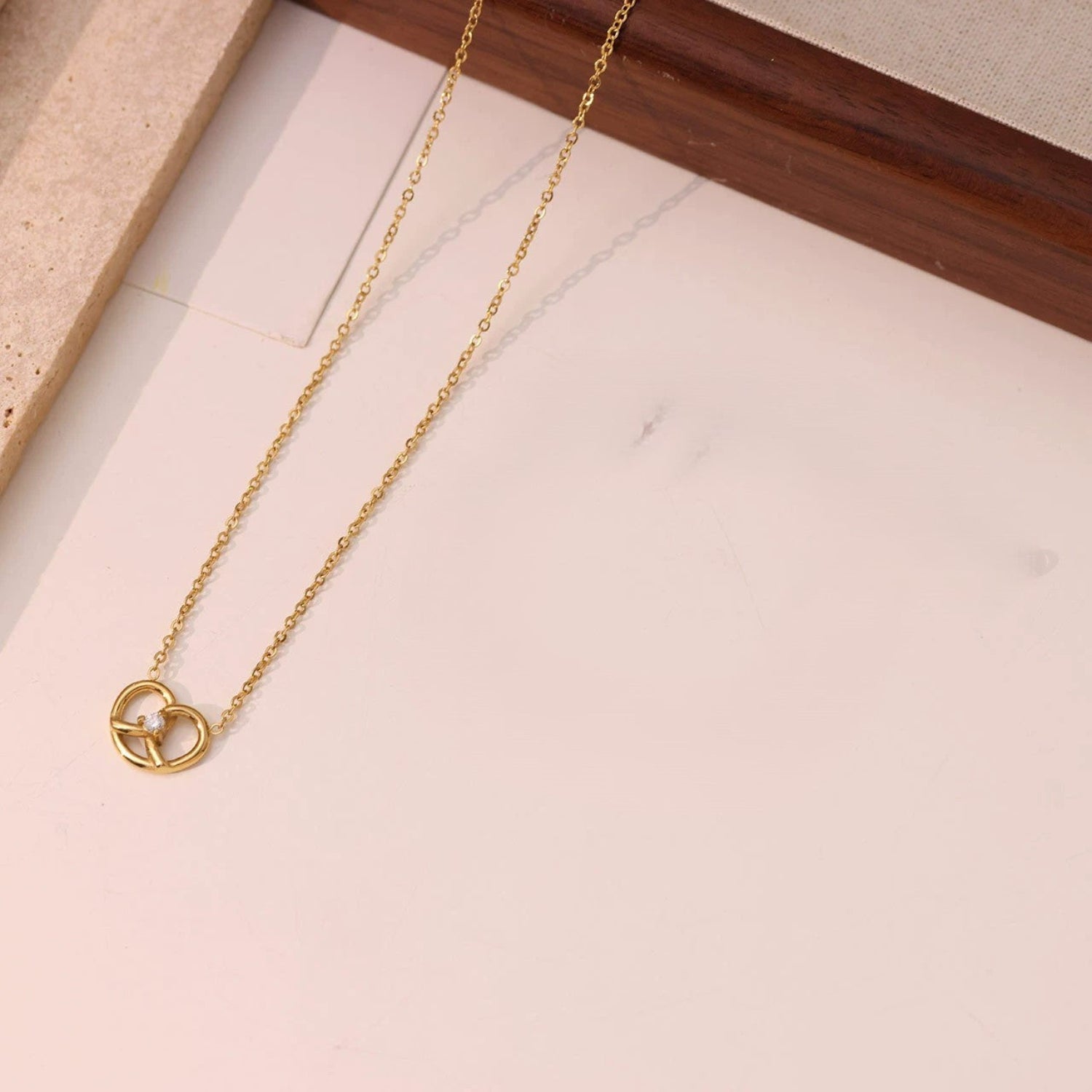 Gold Pretzel Knot Crystal Necklace JLTN1882