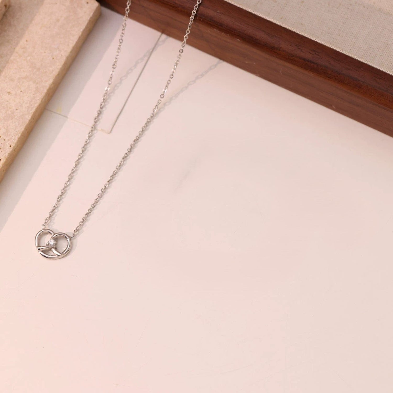 Silver Pretzel Knot Crystal Necklace JLTN1883