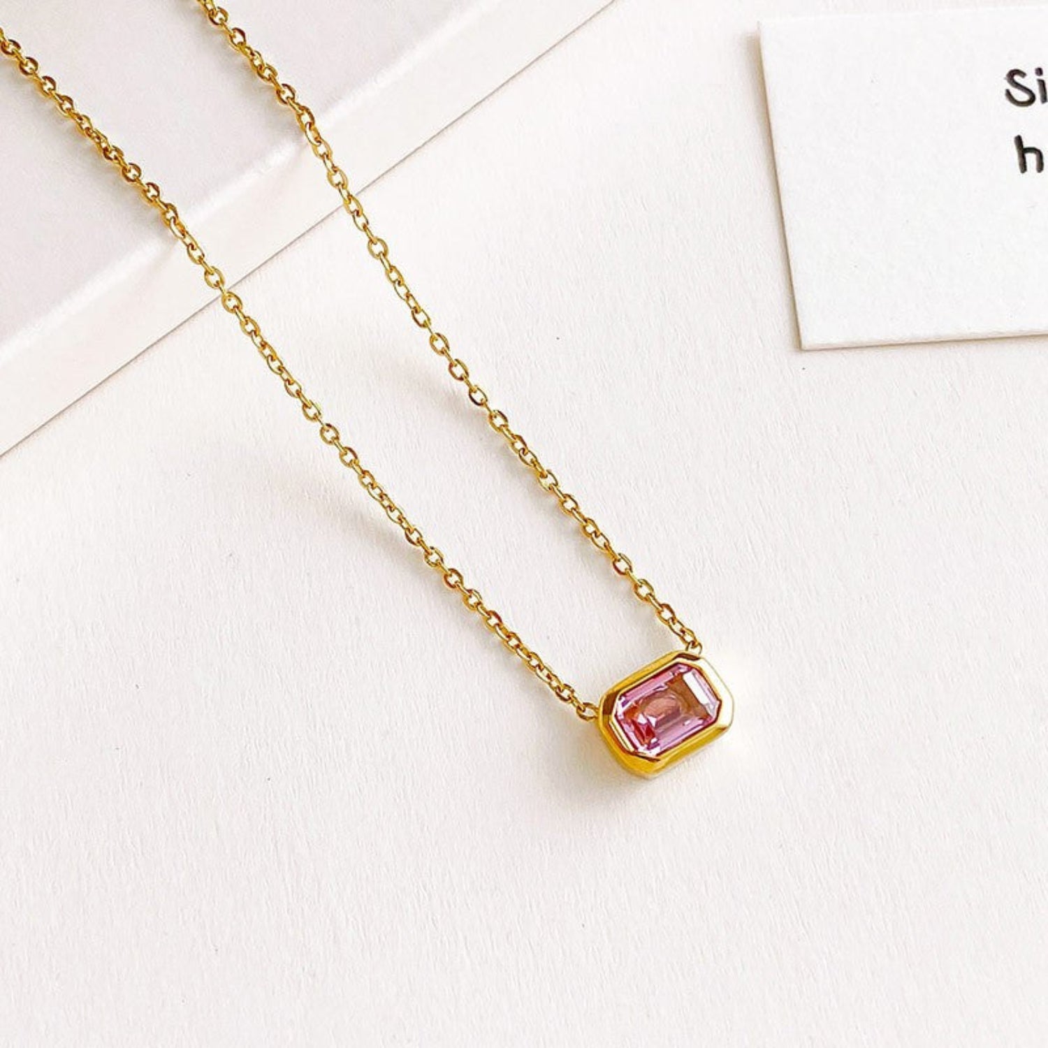 Gold Pink Emerald Cut Necklace JLTN1885