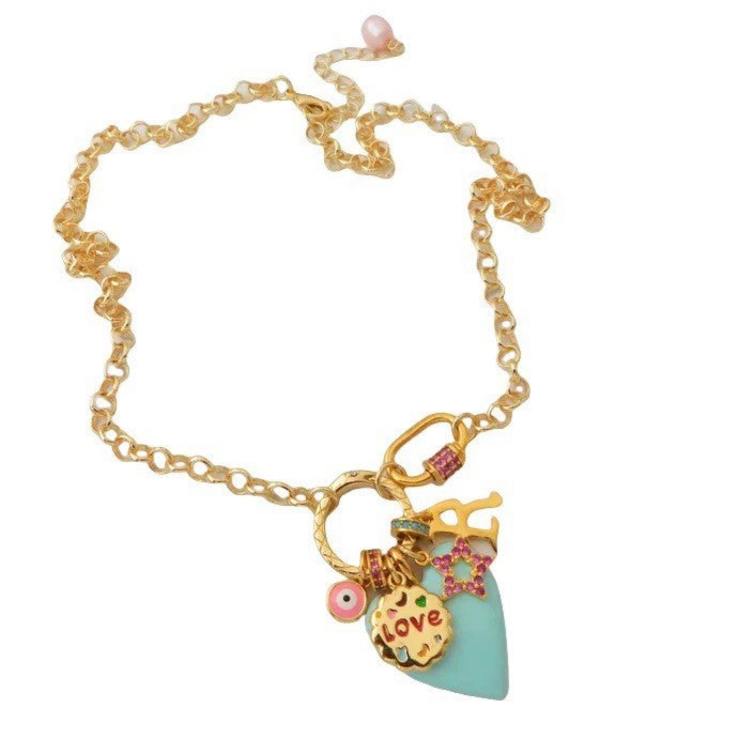 Gold Multi-Charm Heart Link Necklace JLTN1887