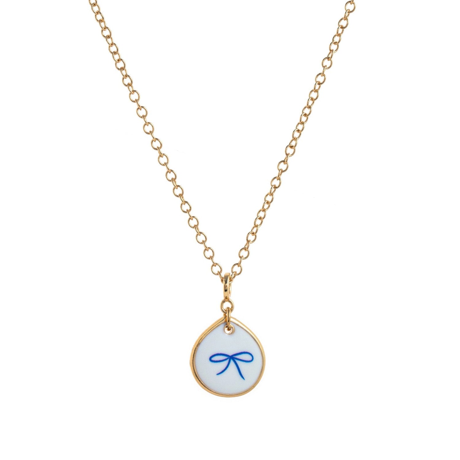 Gold Ribbon Bow Teardrop Necklace JLTN1891