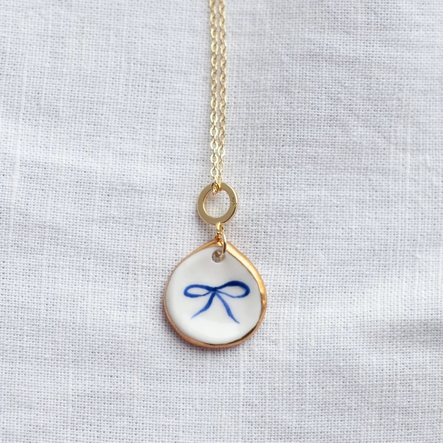 Gold Ribbon Bow Teardrop Necklace JLTN1891
