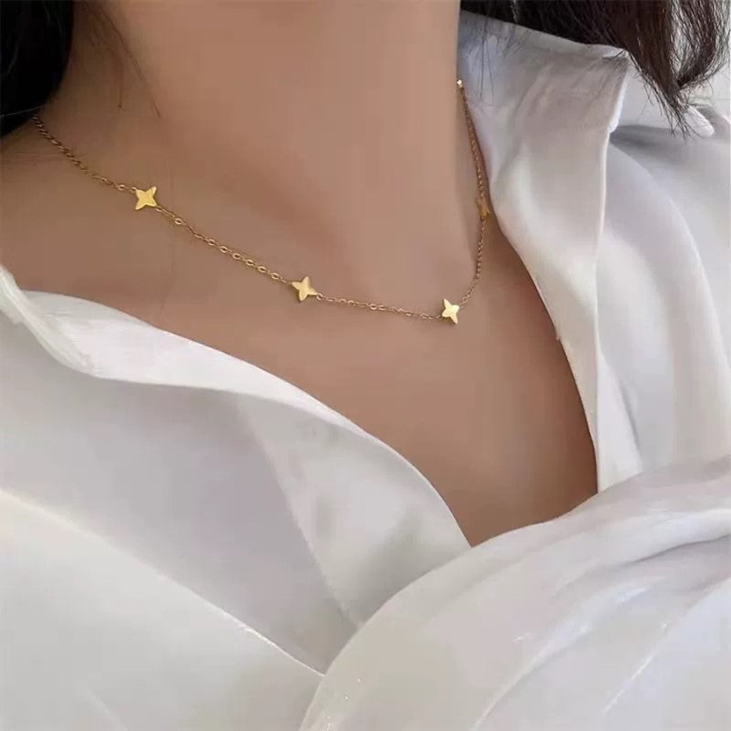 Gold Four-Point Star Station Necklace JLTN1896