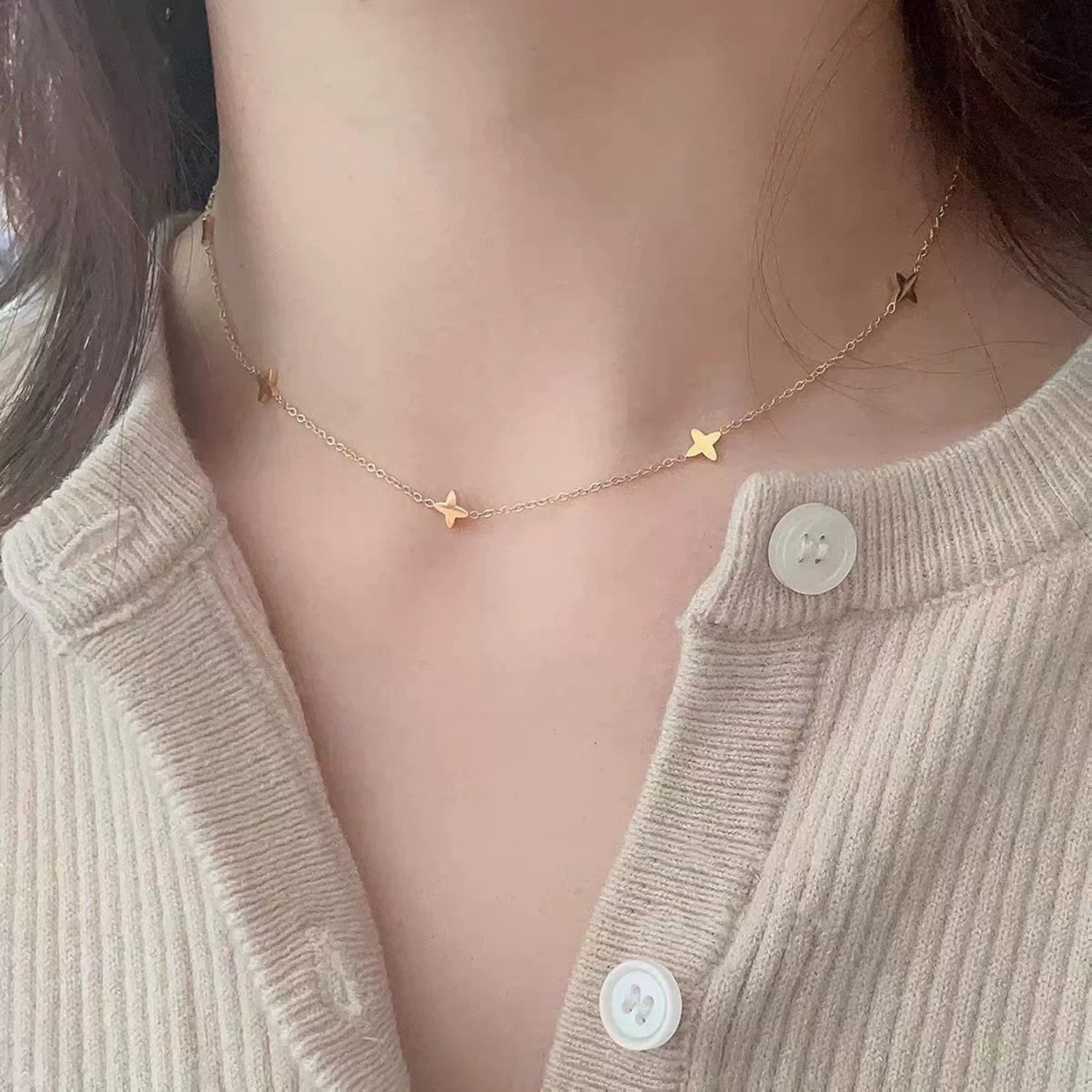 Gold Four-Point Star Station Necklace JLTN1896