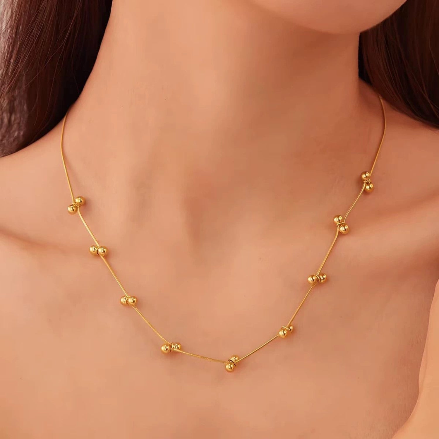 Gold Beaded Snake Chain Necklace JLTN1897