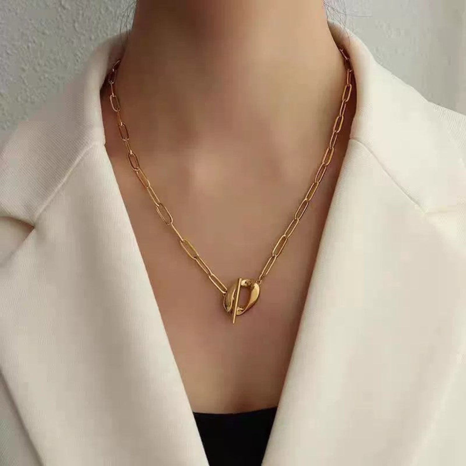 Gold Heart Crystal Station Necklace JLTN1900