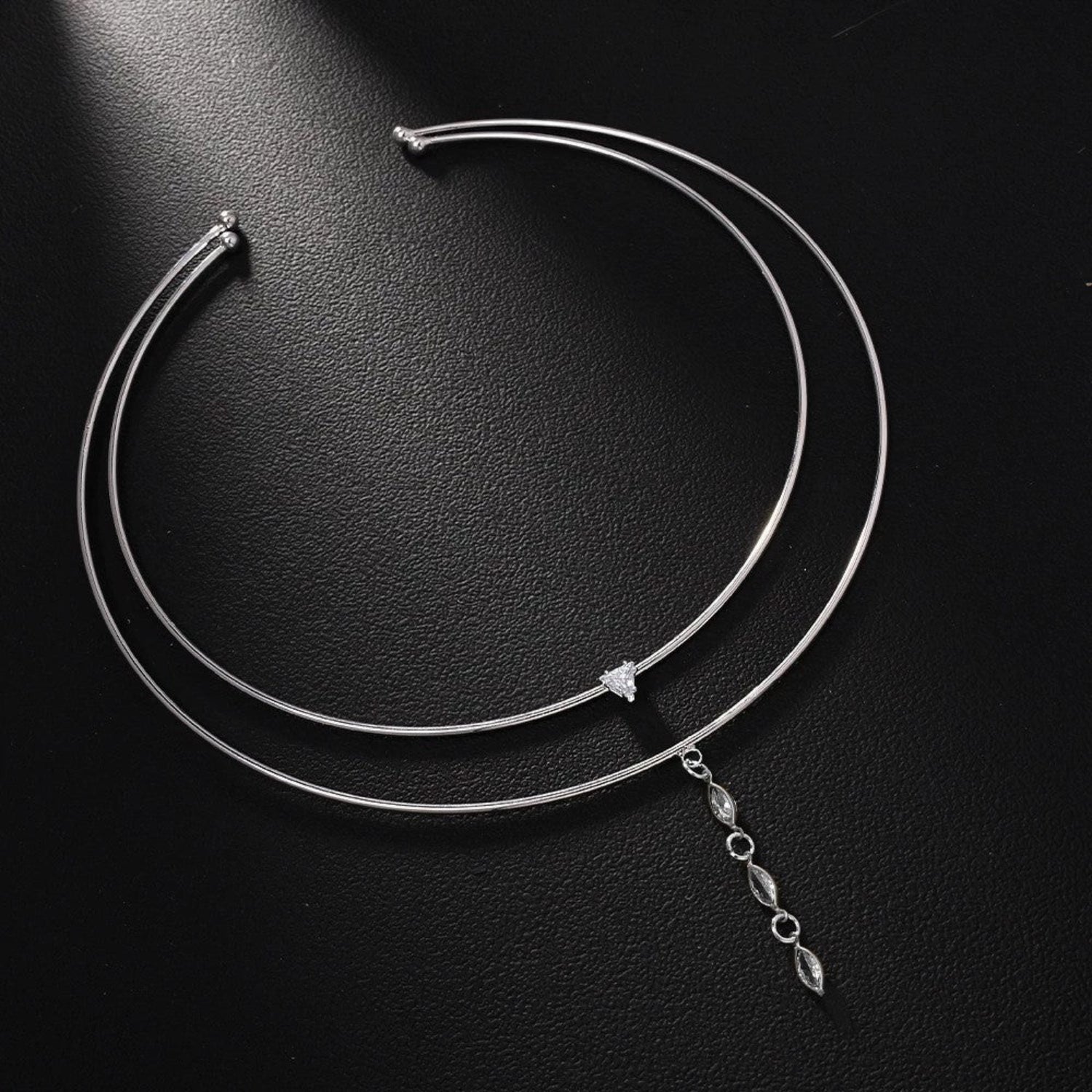 Double Hoop Silver Crystal Choker JLTN1901