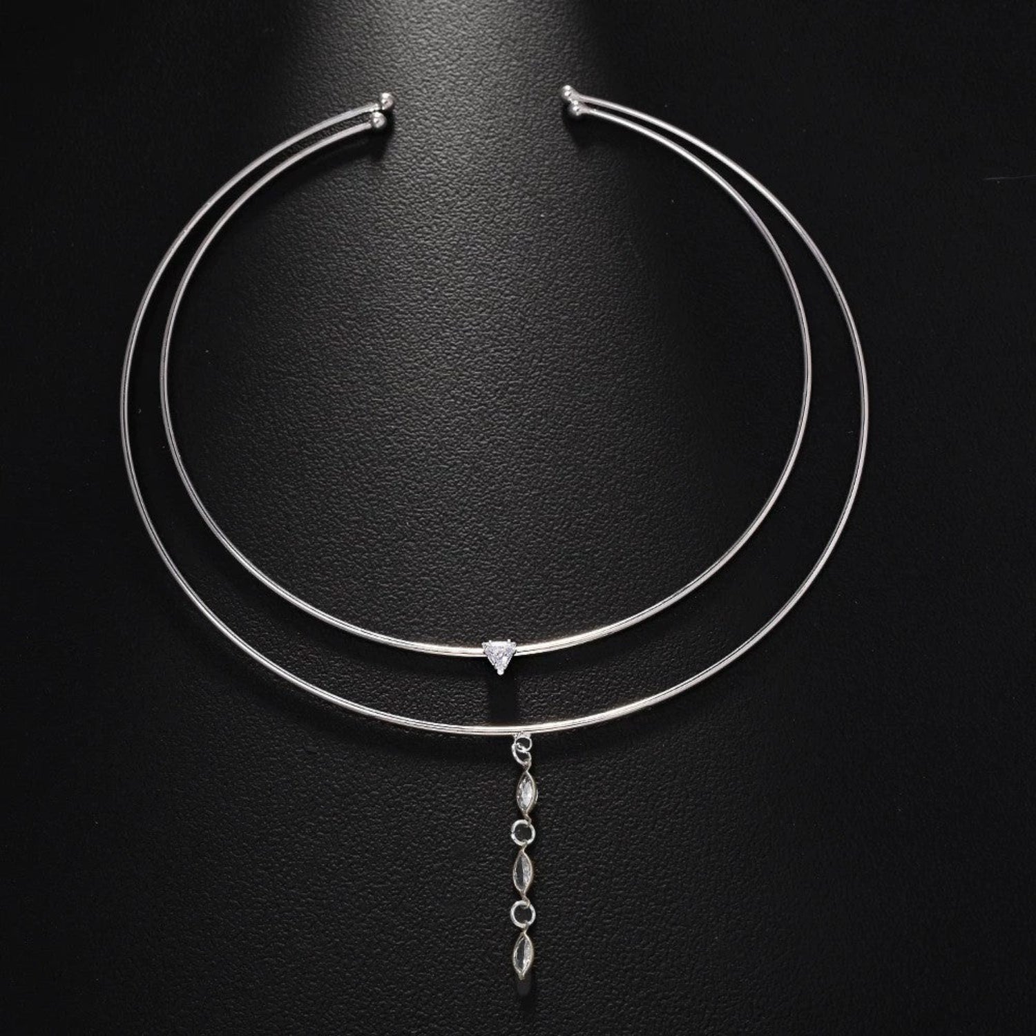 Double Hoop Silver Crystal Choker JLTN1901
