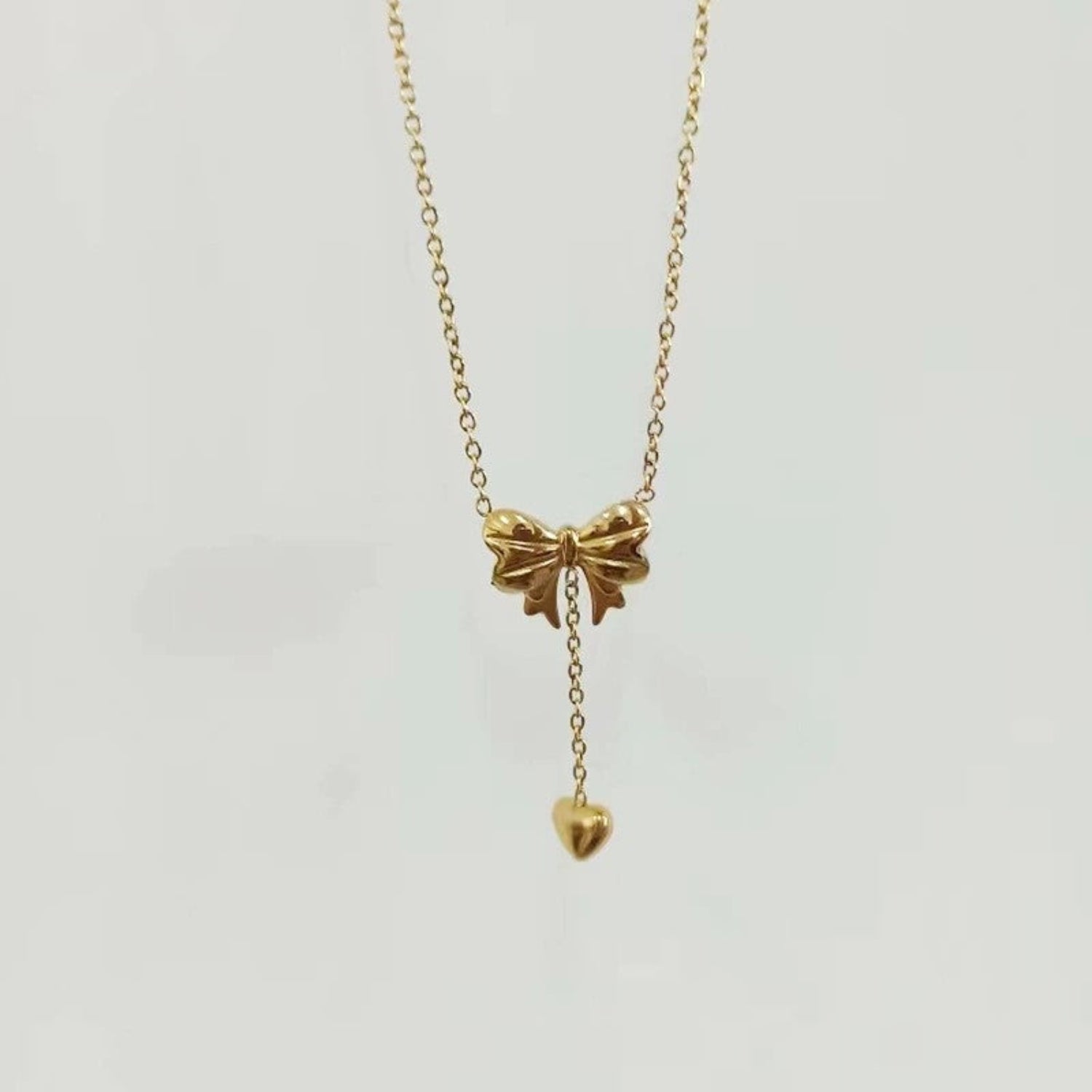 Gold Bow Heart Drop Necklace JLTN1903