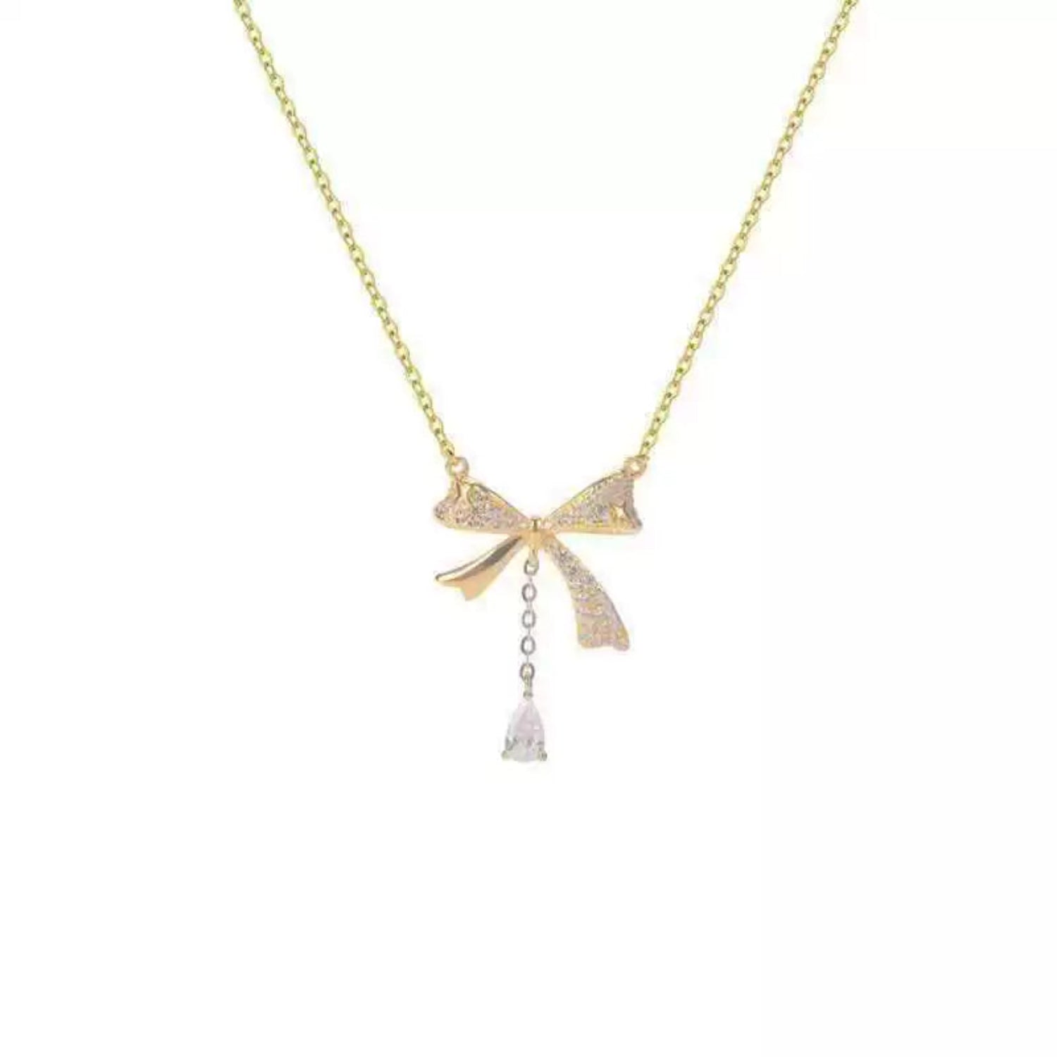 Gold Crystal Bow Necklace JLTN1905