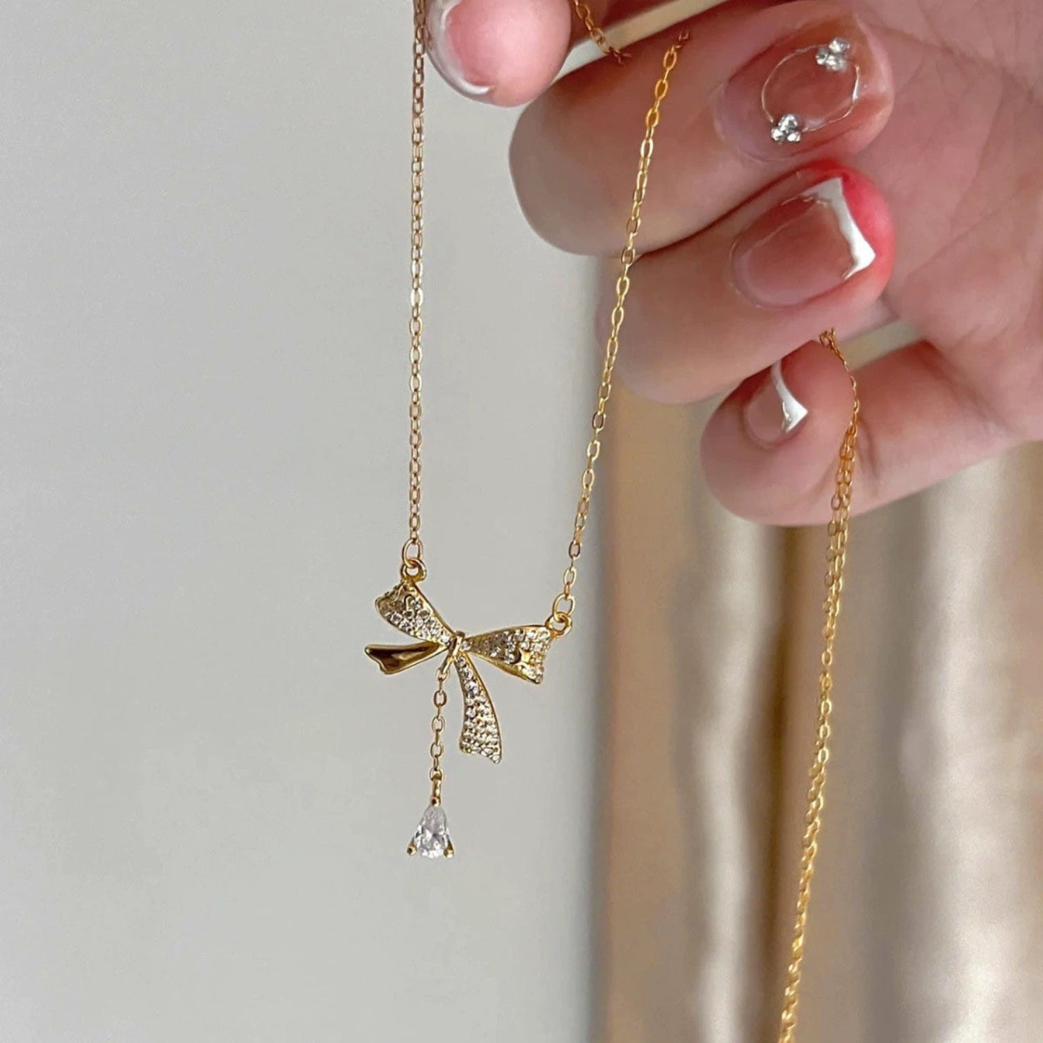 Gold Crystal Bow Necklace JLTN1905