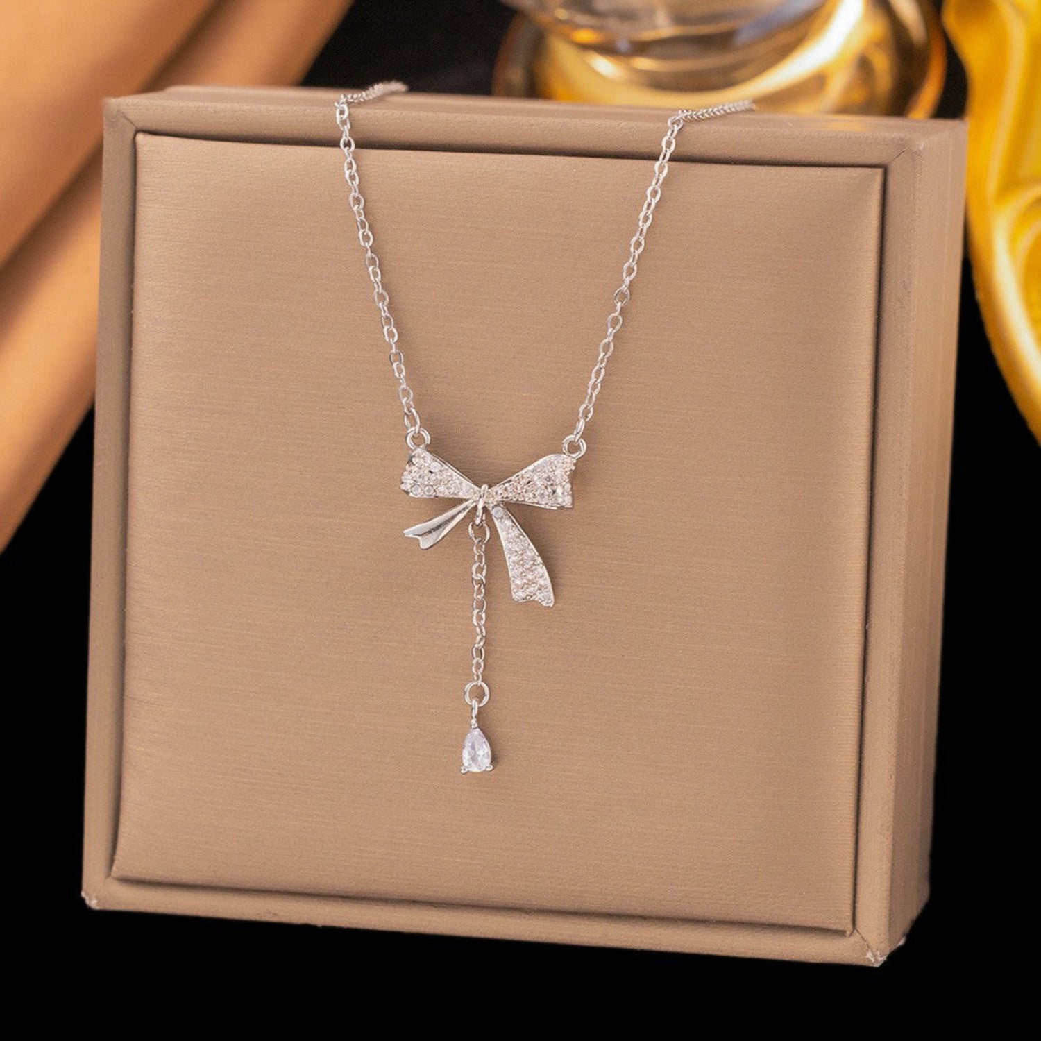 Silver Crystal Bow Necklace JLTN1906