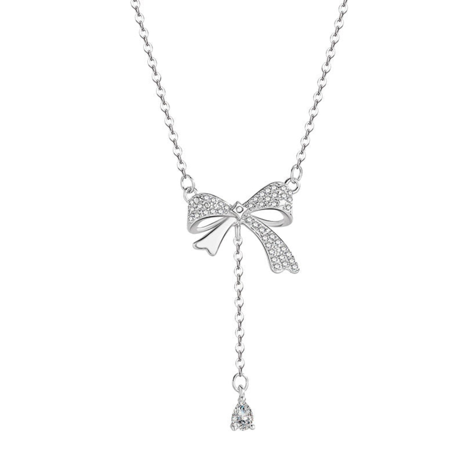 Silver Crystal Bow Necklace JLTN1906