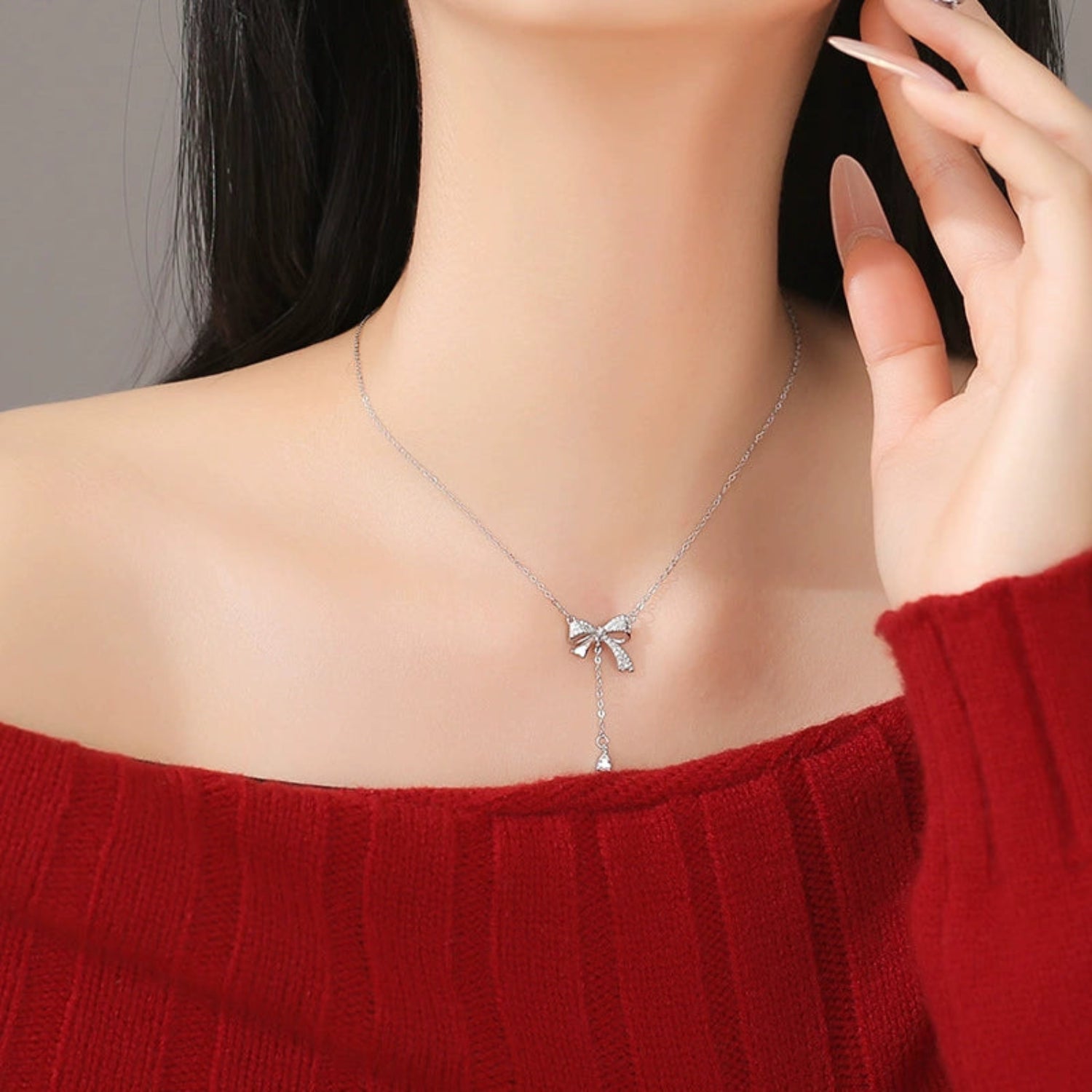 Silver Crystal Bow Necklace JLTN1906