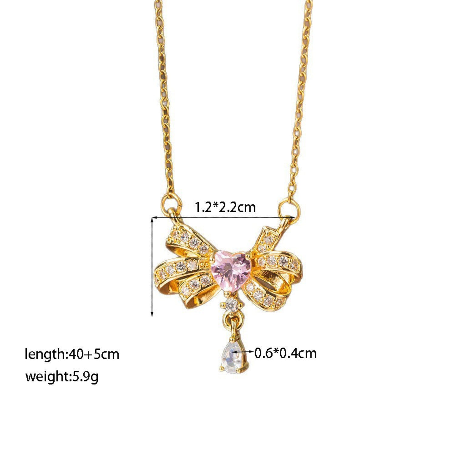 Pink Heart Bow Crystal Necklace JLTN1907