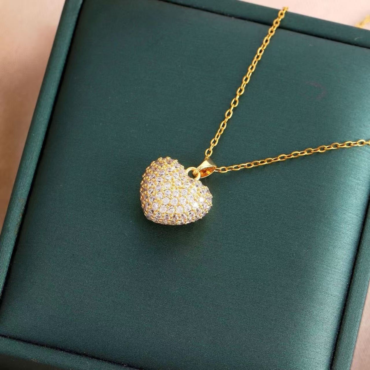 Gold Pave Crystal Heart Necklace JLTN1926