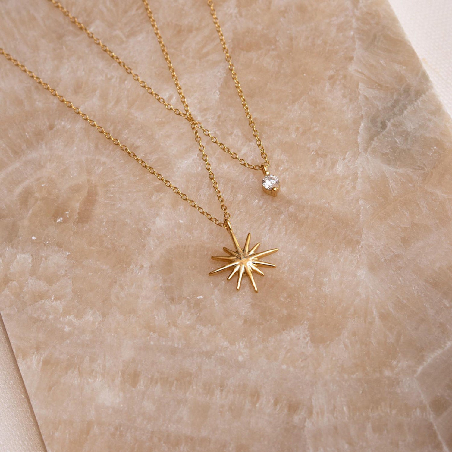 Gold Starburst Crystal Layered Necklace JLTN1940