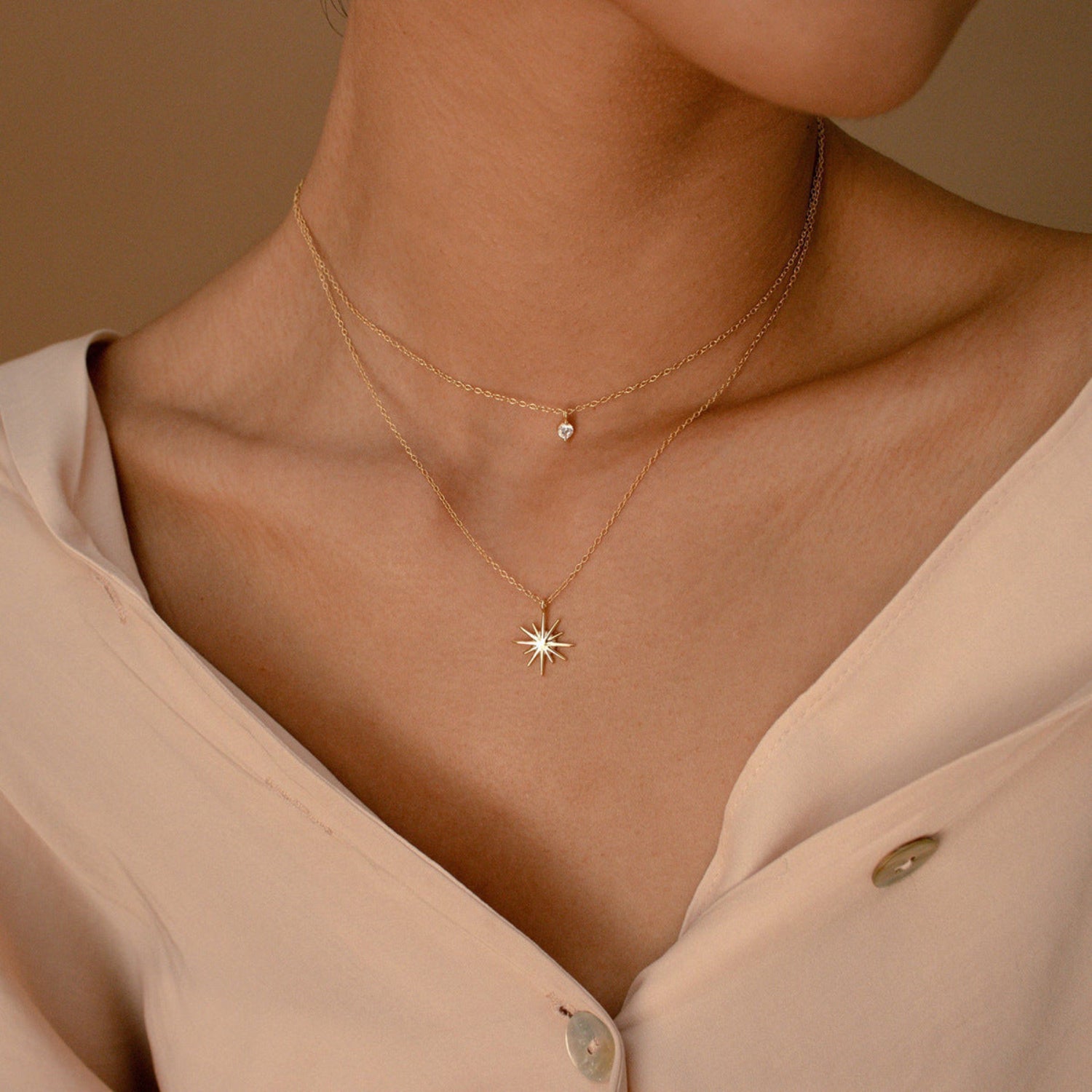 Gold Starburst Crystal Layered Necklace JLTN1940