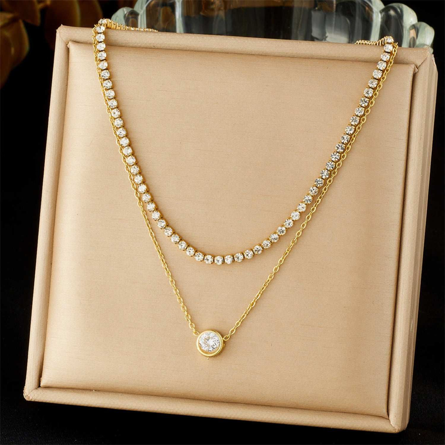 Gold White Crystal Tennis Necklace JLTN1941