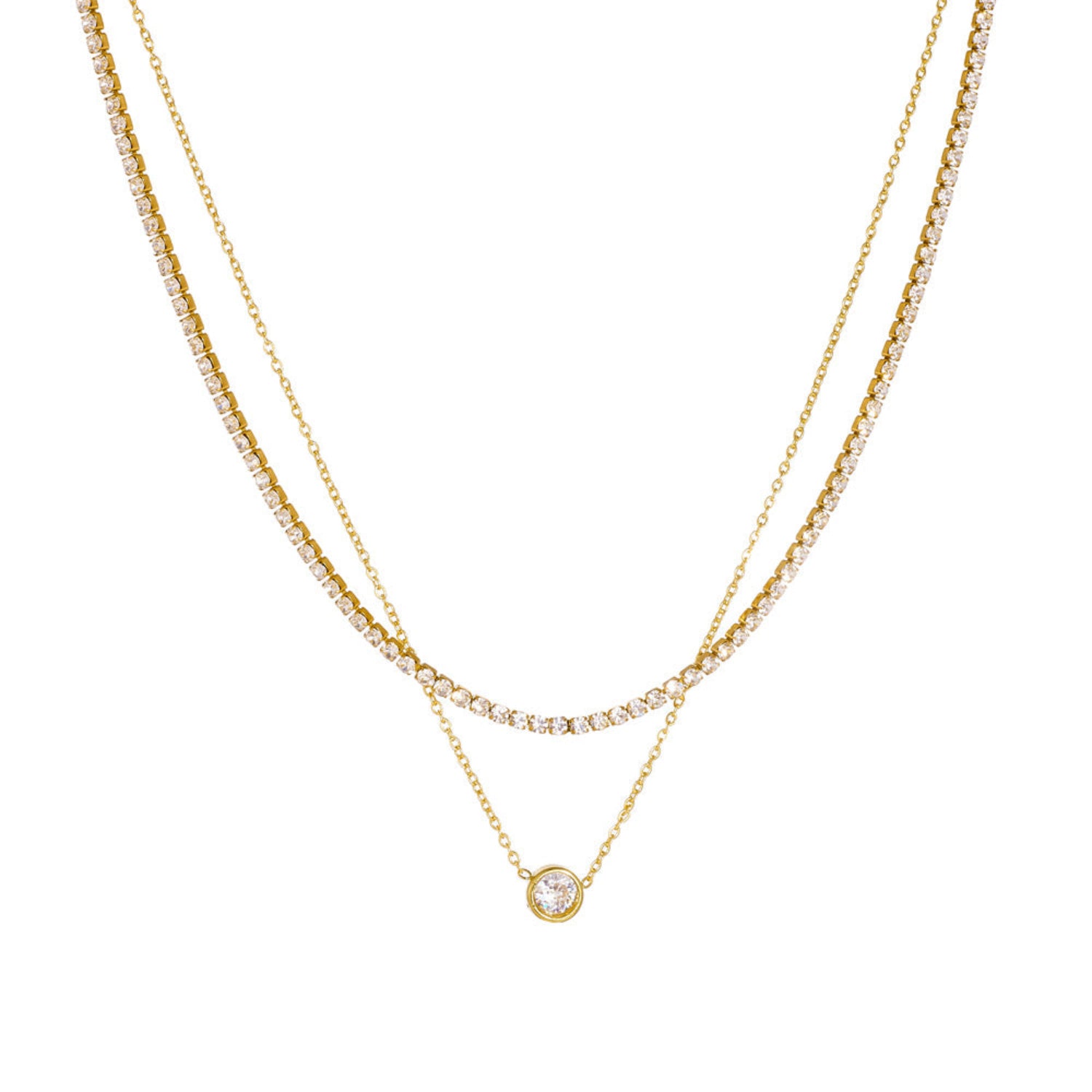 Gold White Crystal Tennis Necklace JLTN1941