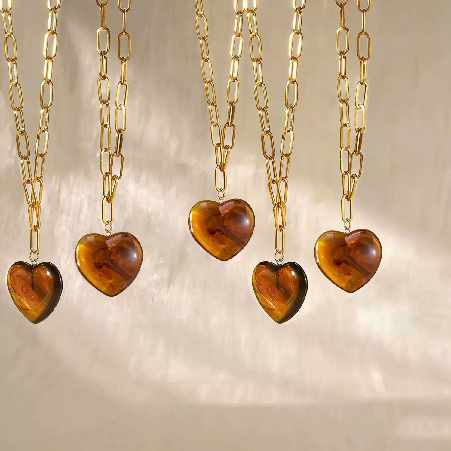 Gold Amber Heart Pendant Necklace JLTN1942