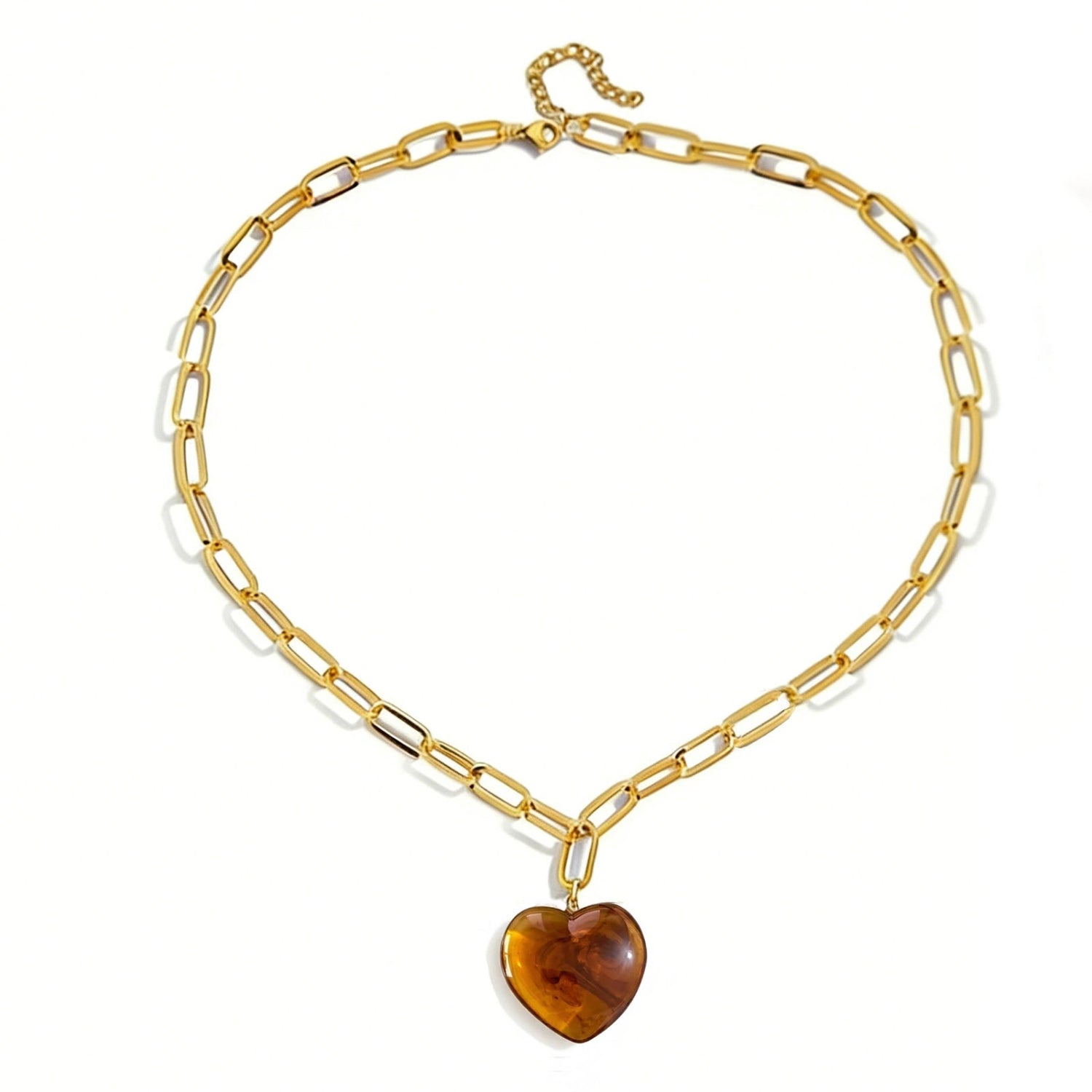 Gold Amber Heart Pendant Necklace JLTN1942