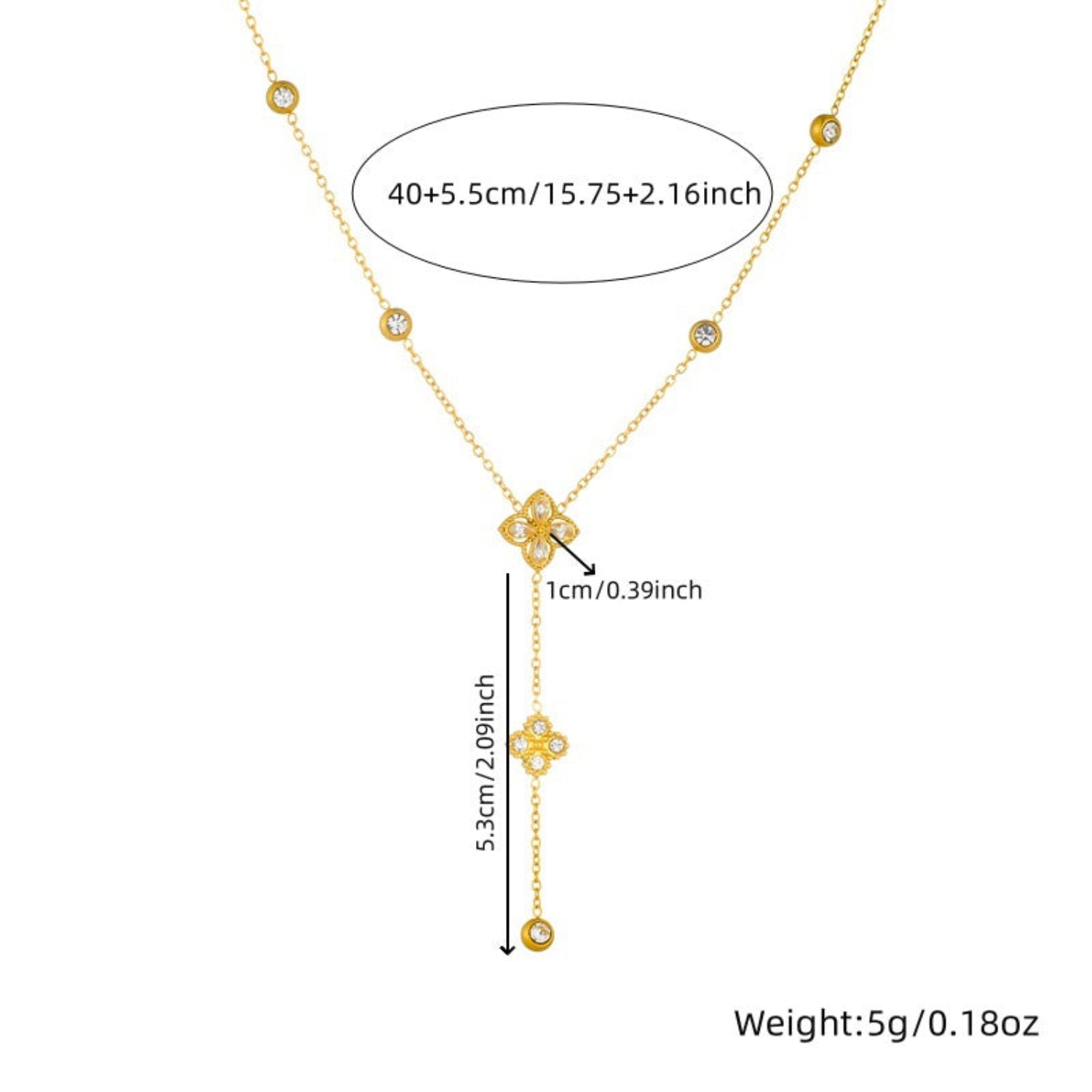 Gold Floral Crystal Lariat Necklace JLTN1943