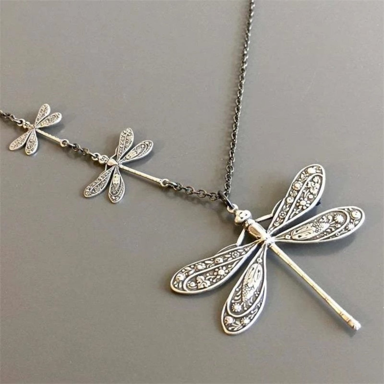 Silver Triple Dragonfly Pendant Necklace JLTN1945