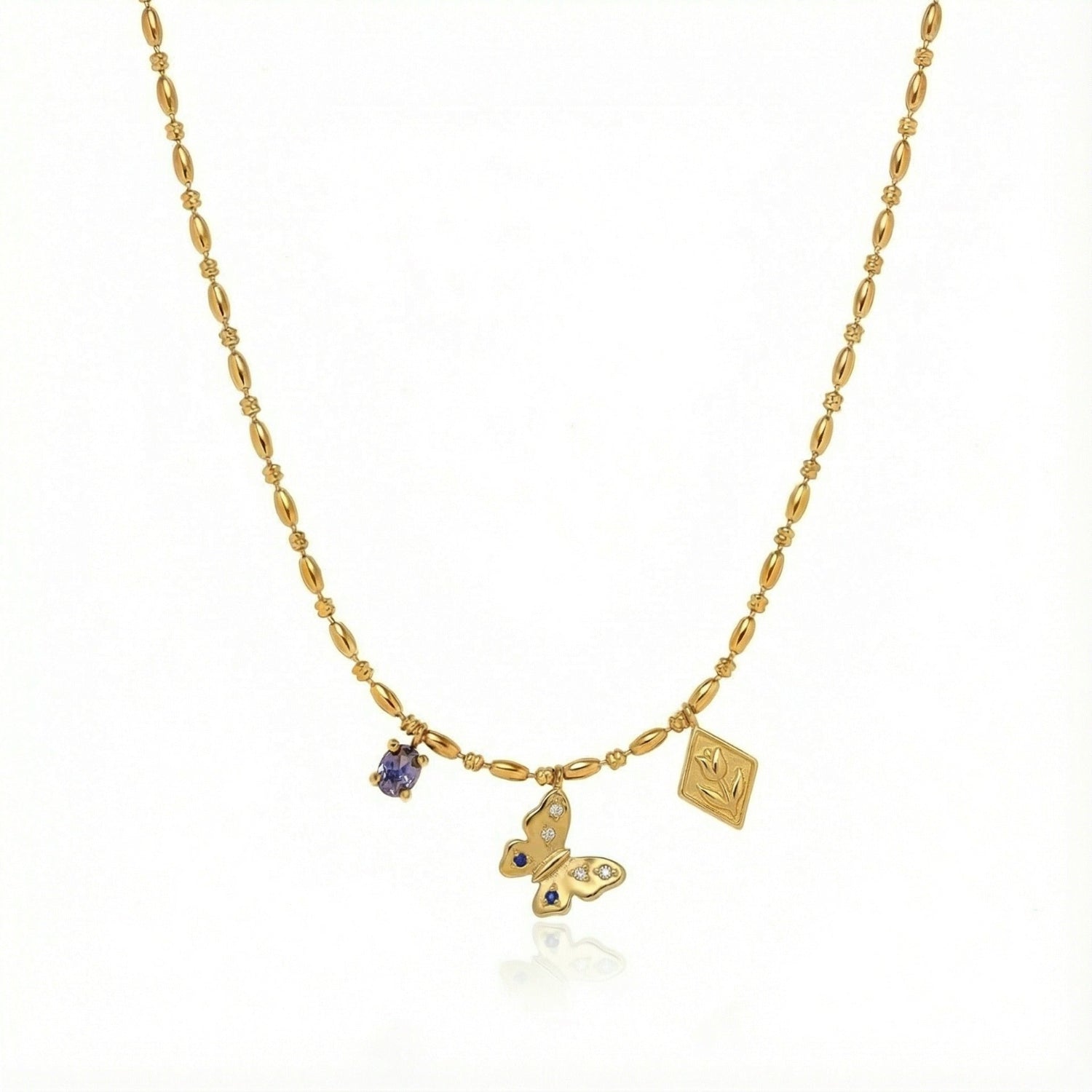 Gold Butterfly Charm Bead Necklace JLTN1955