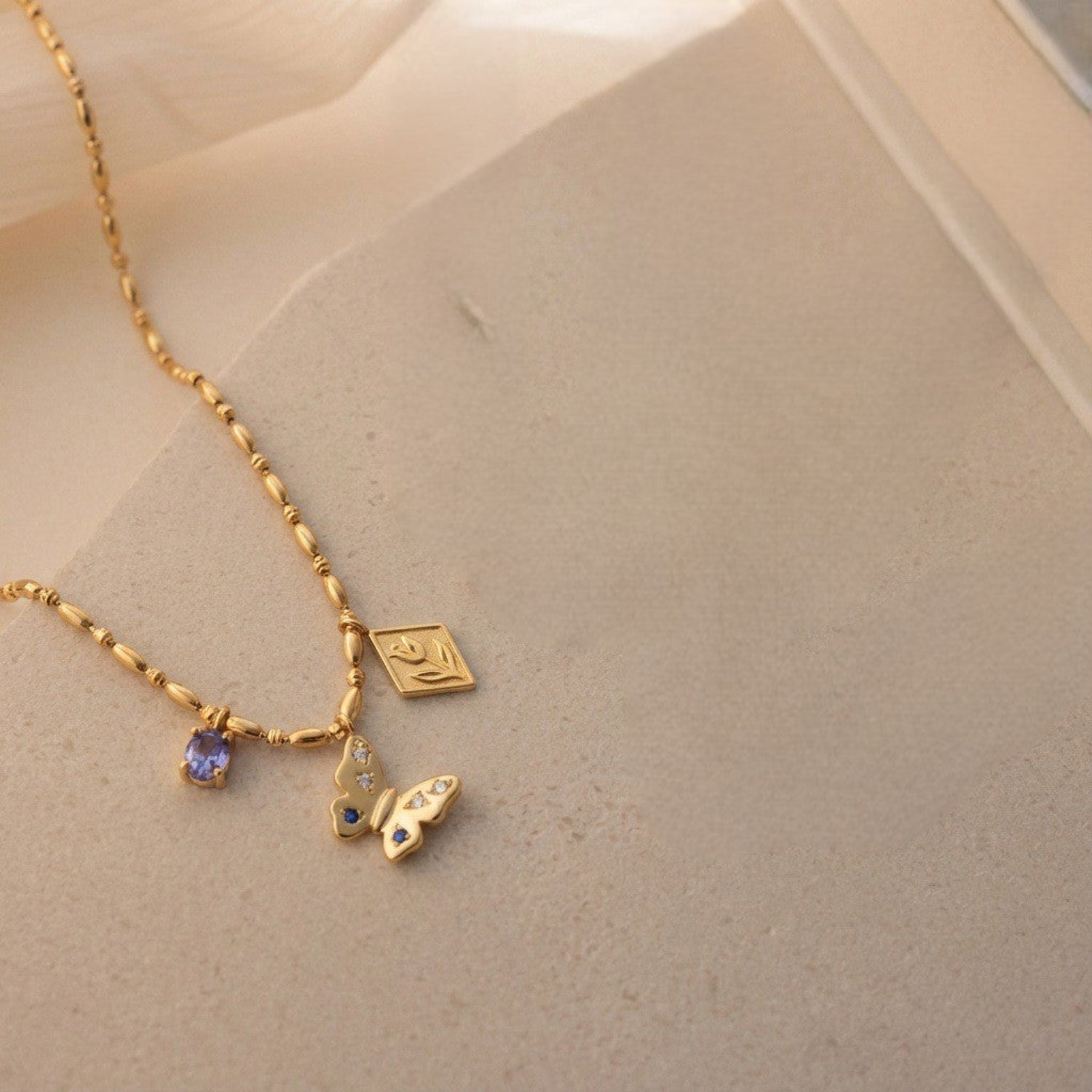 Gold Butterfly Charm Bead Necklace JLTN1955