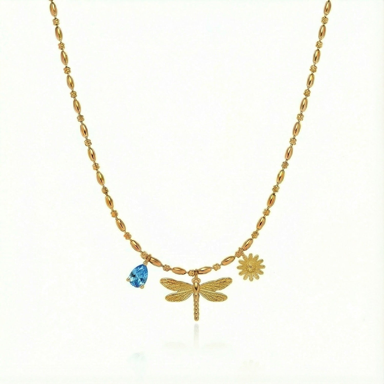 Gold Blue Dragonfly Charm Necklace JLTN1956