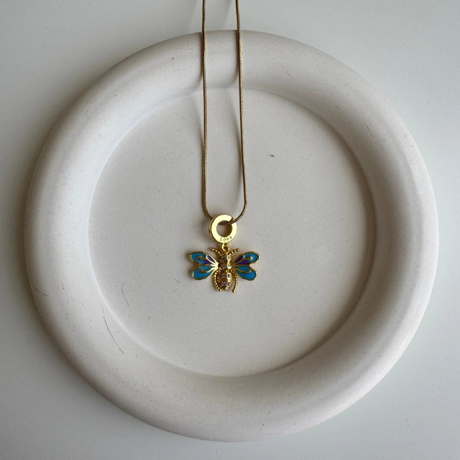 Gold Blue Enamel Bee Necklace JLTN1958