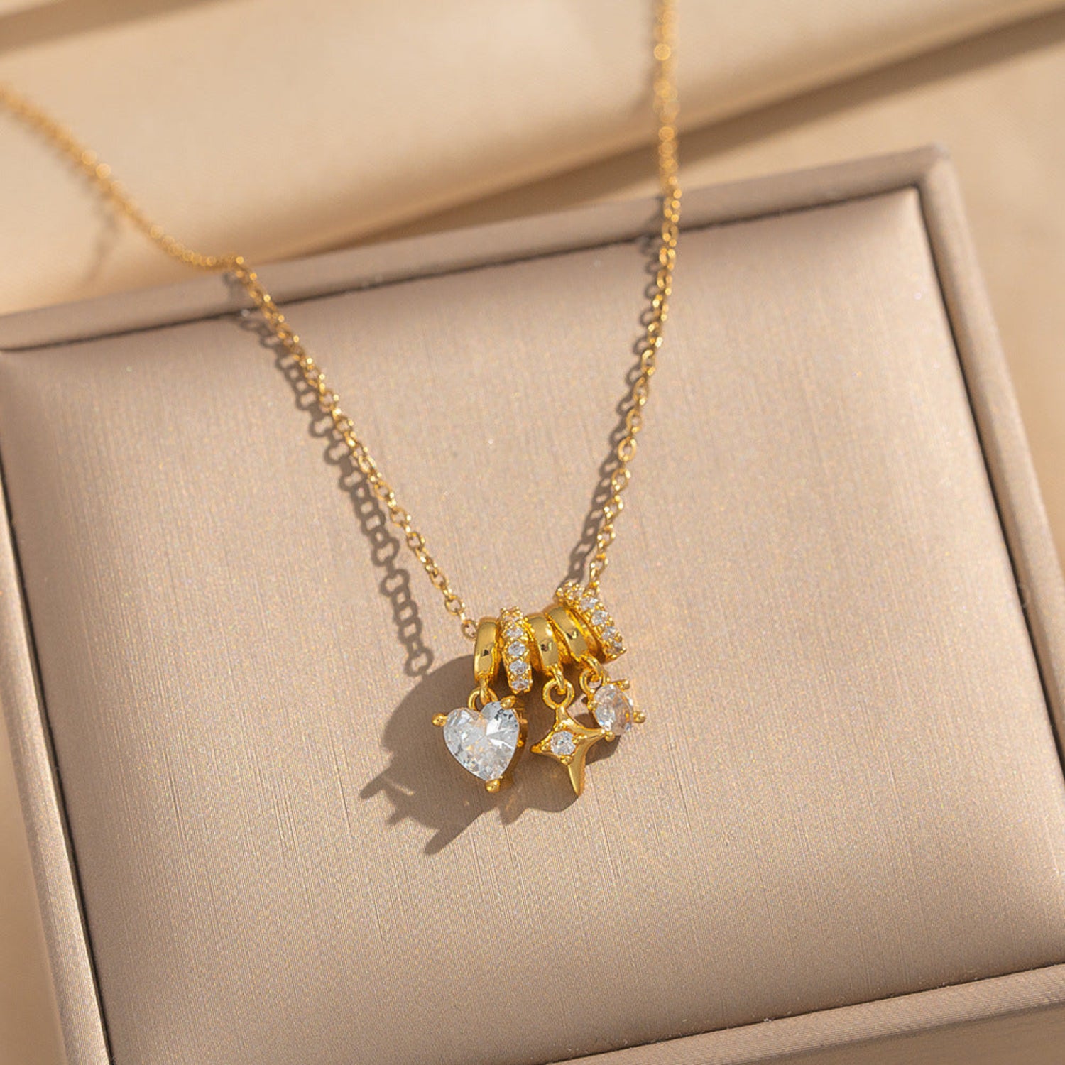 Gold Heart Star Charm Necklace JLTN1962