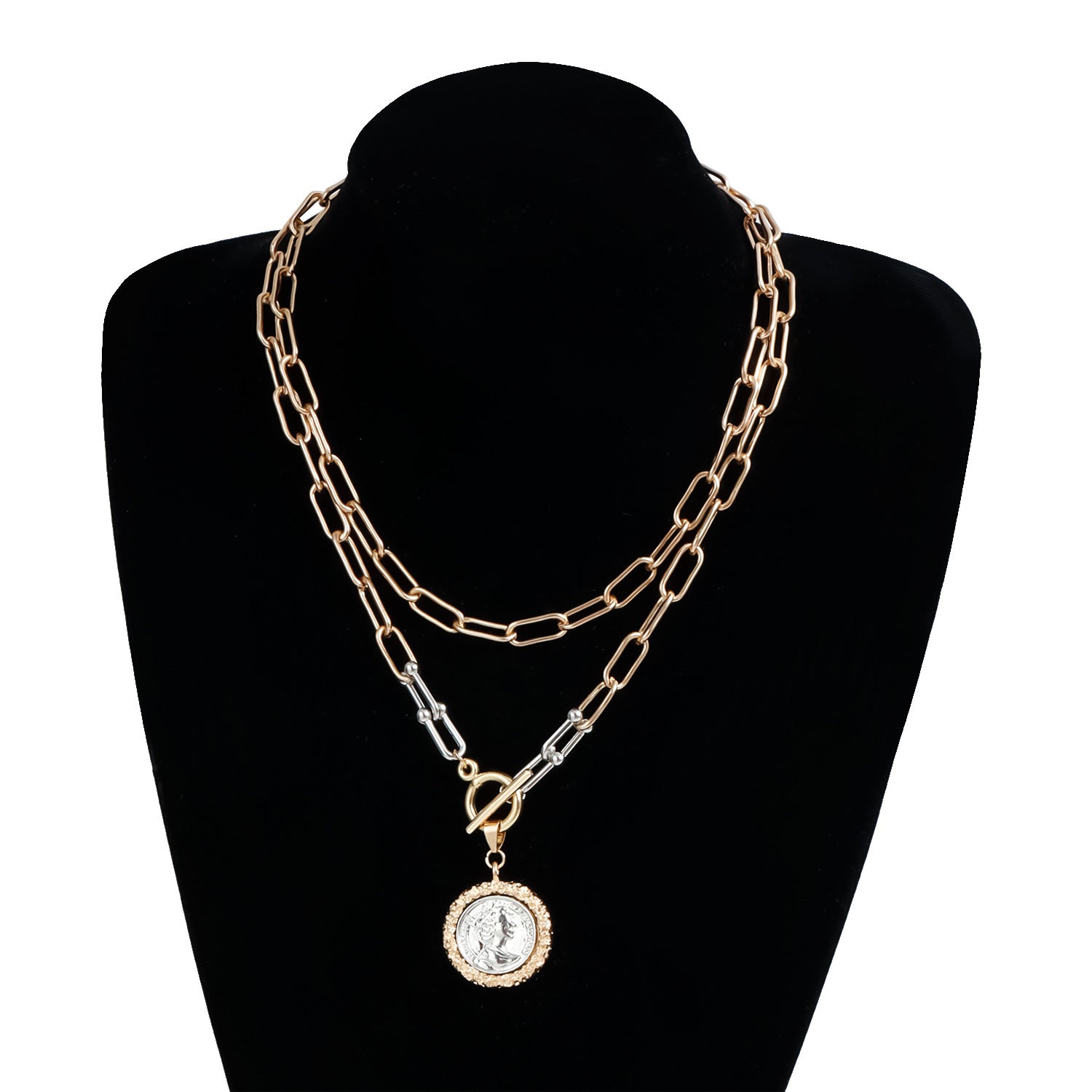 Gold Two-Tone Coin Toggle Necklace JLTN1963