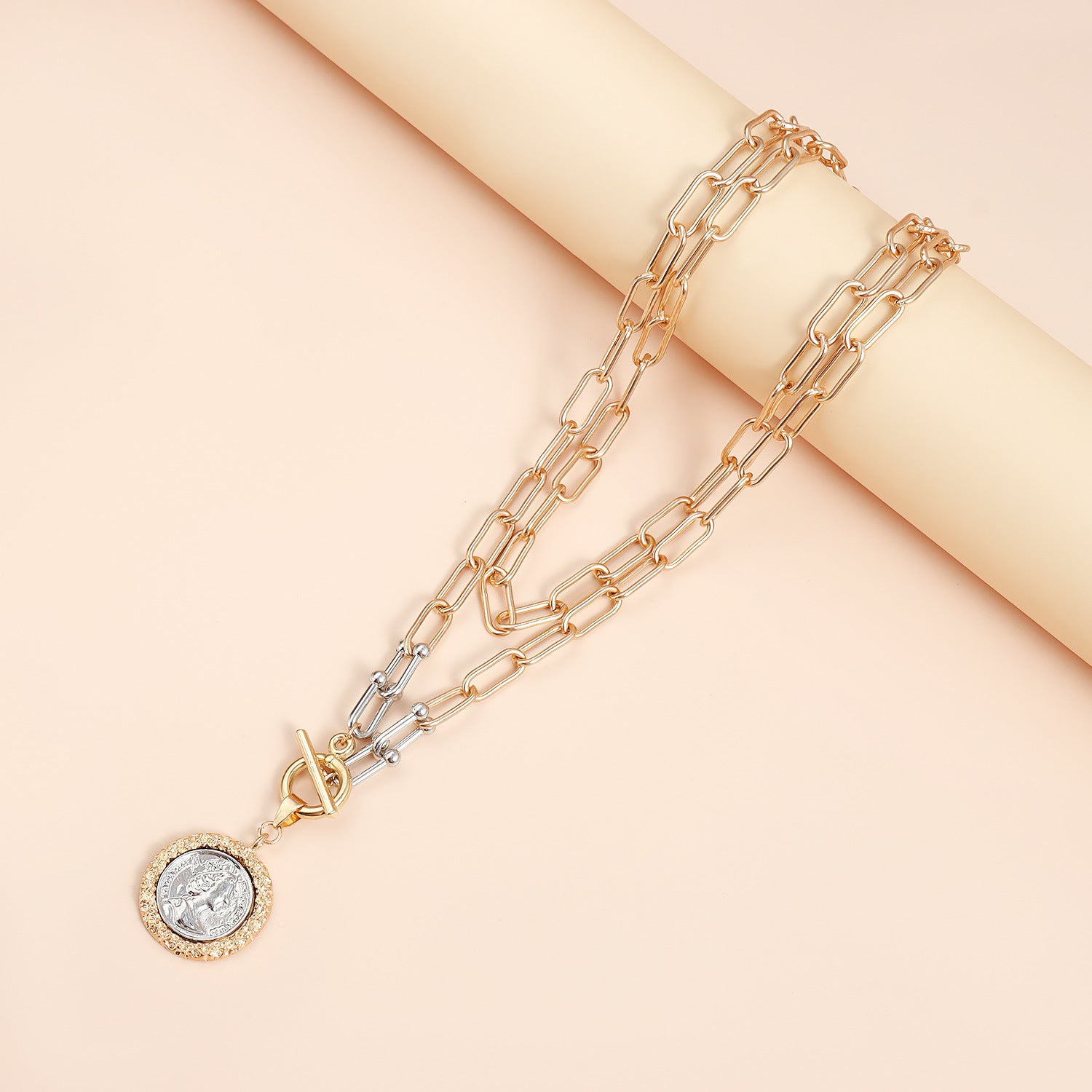 Gold Two-Tone Coin Toggle Necklace JLTN1963