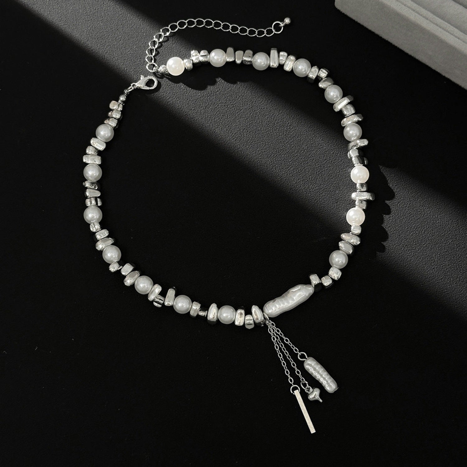 Silver Pearl Drop Charm Necklace JLTN1964