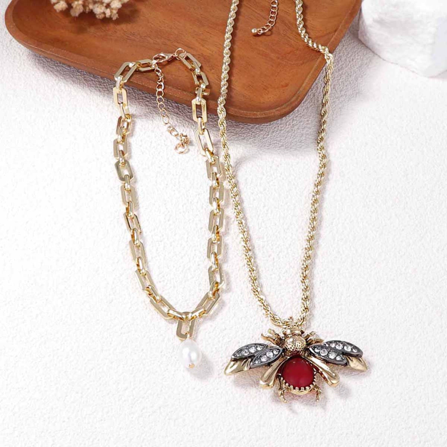 Gold Double Layered Bee Pearl Necklace JLTN1965