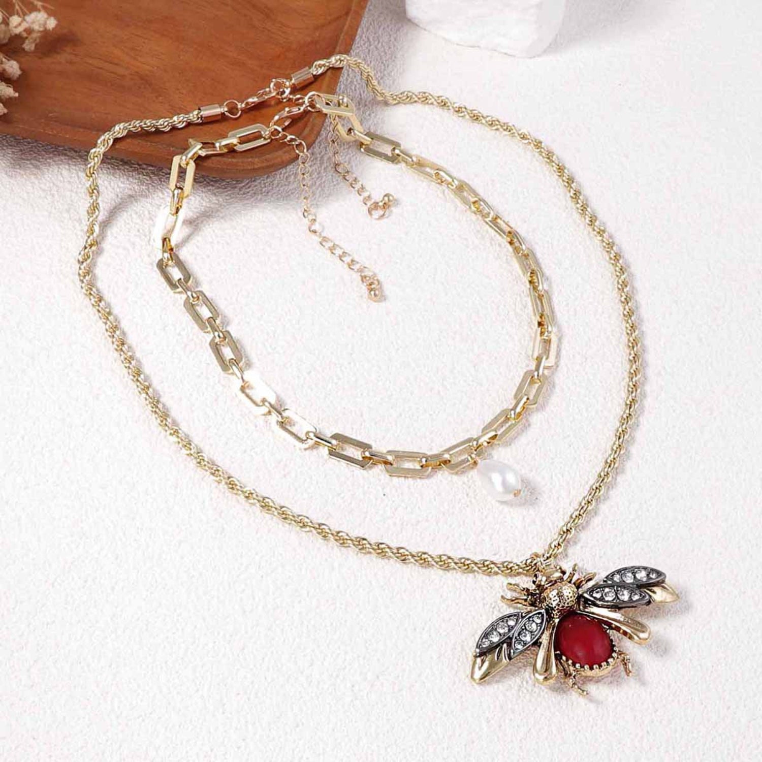 Gold Double Layered Bee Pearl Necklace JLTN1965