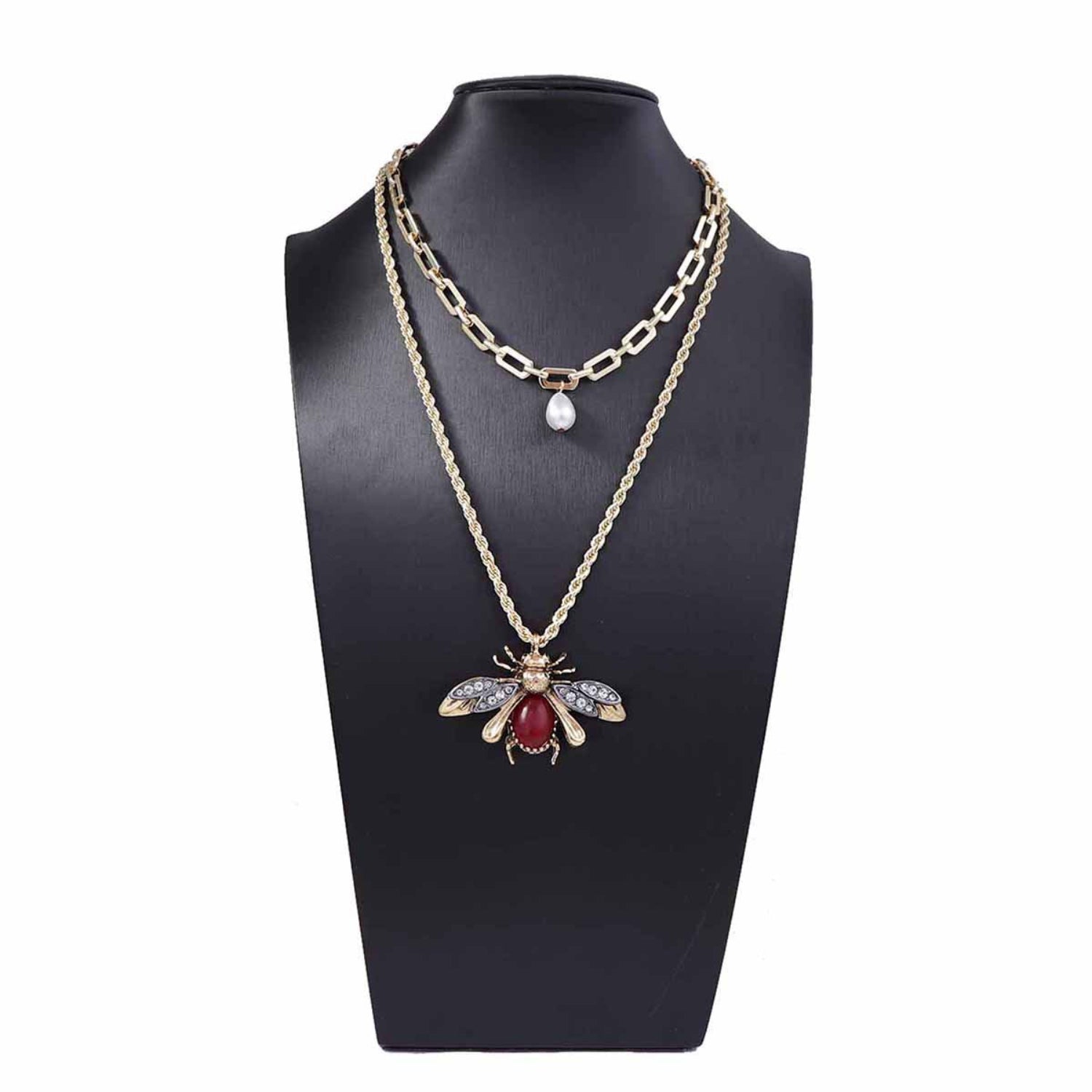 Gold Double Layered Bee Pearl Necklace JLTN1965