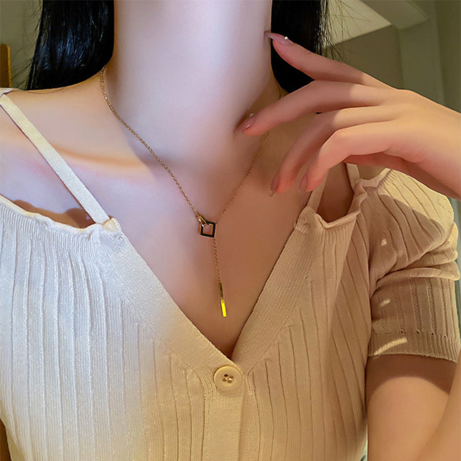 Gold Geometric Lariat Bar Necklace JLTN1966