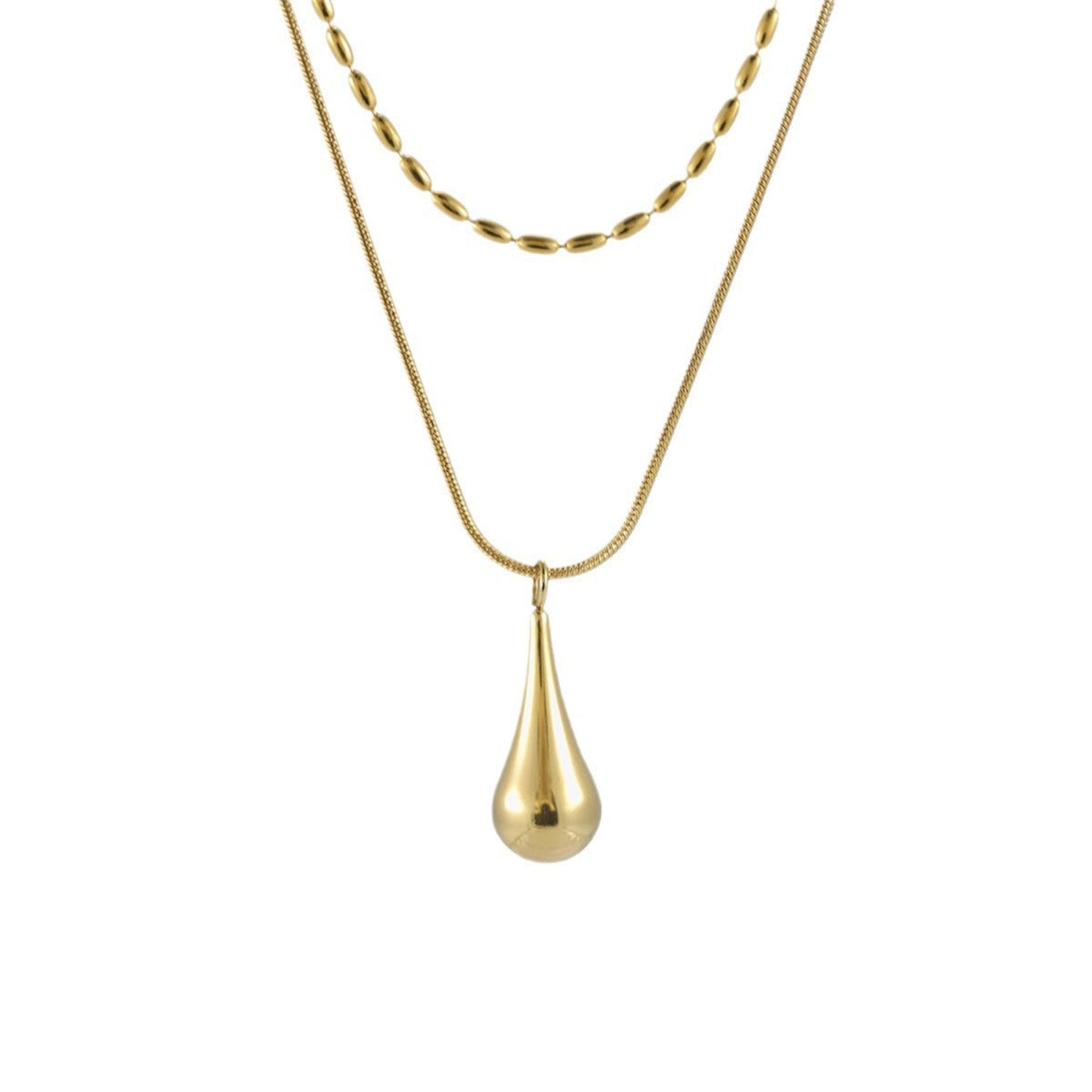 Gold Double Layered Teardrop Pendant Necklace JLTN1967