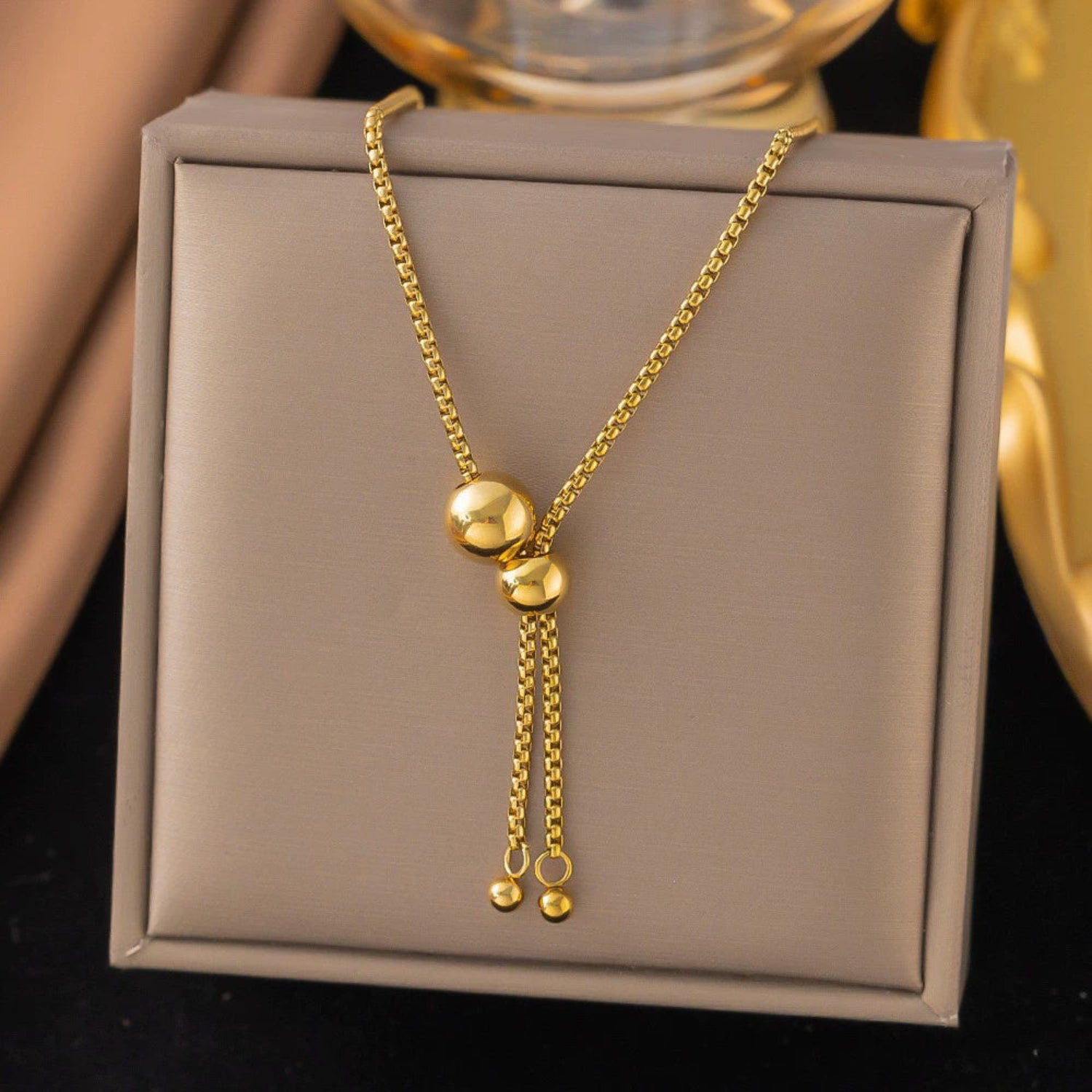 Gold Lariat Bead Necklace JLTN1973