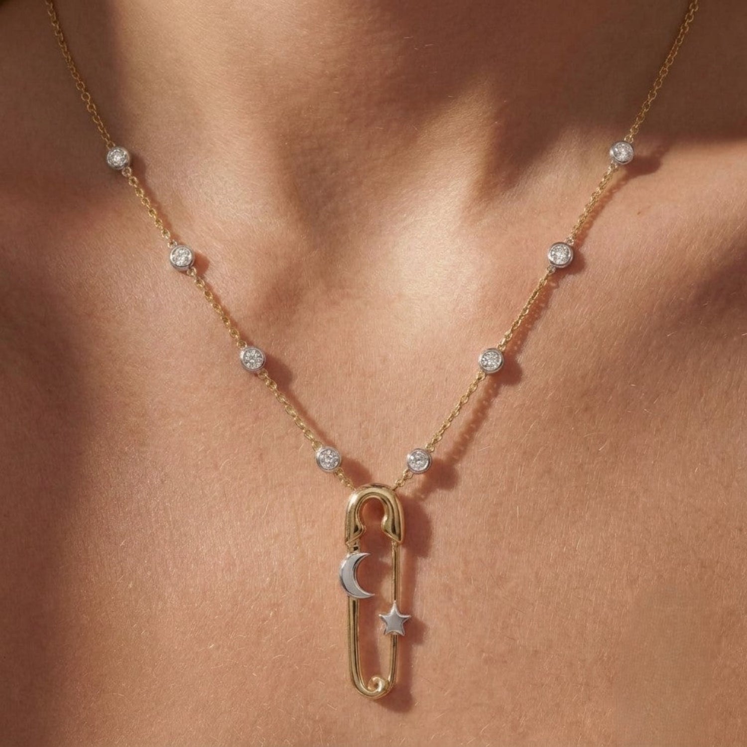 Gold Safety Pin Sun Necklace JLTN1977