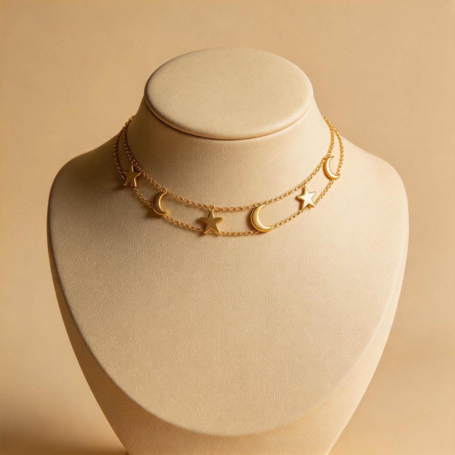 Gold Celestial Moon Star Layered Necklace JLTN1982