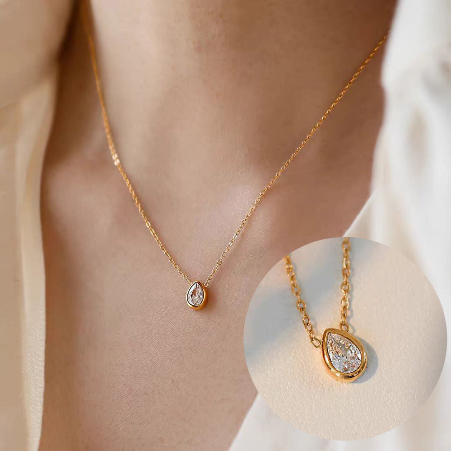 Gold Teardrop Crystal Necklace JLTN1983