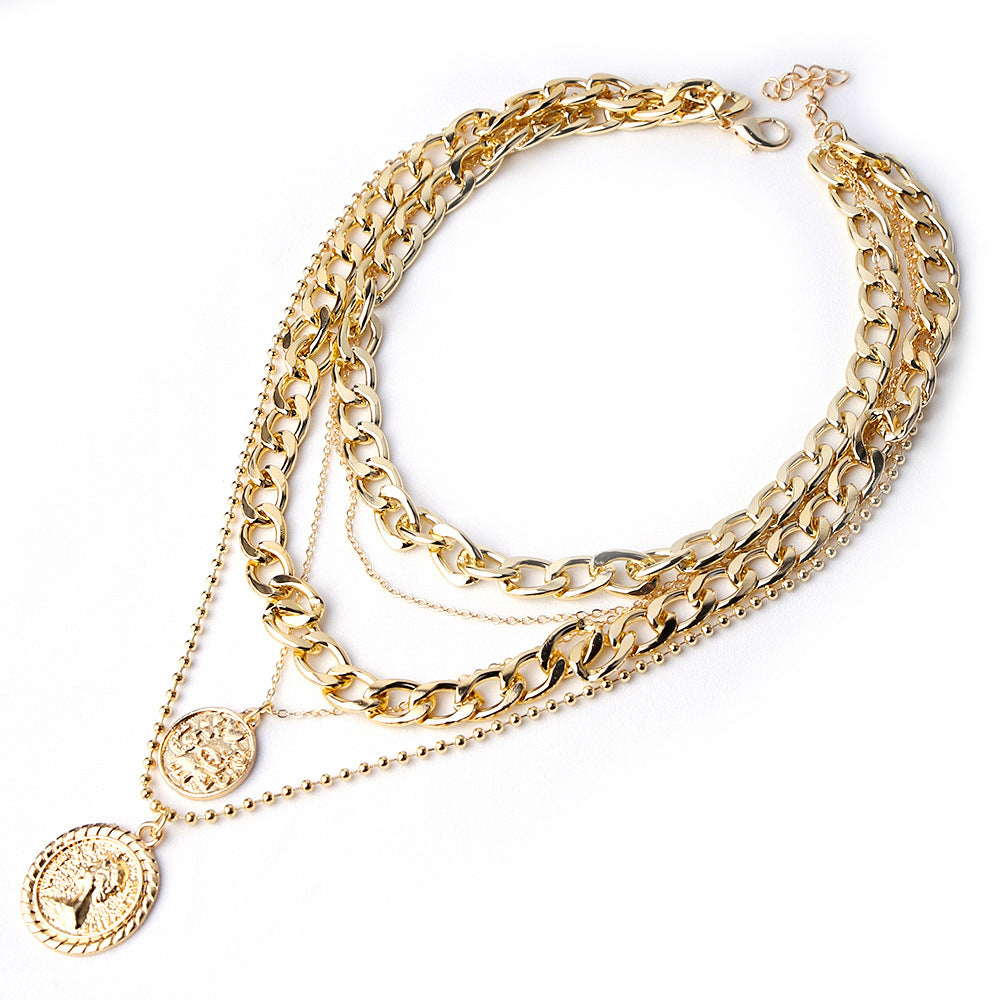 Bold Golden Layered Coin Necklace JLTN1988