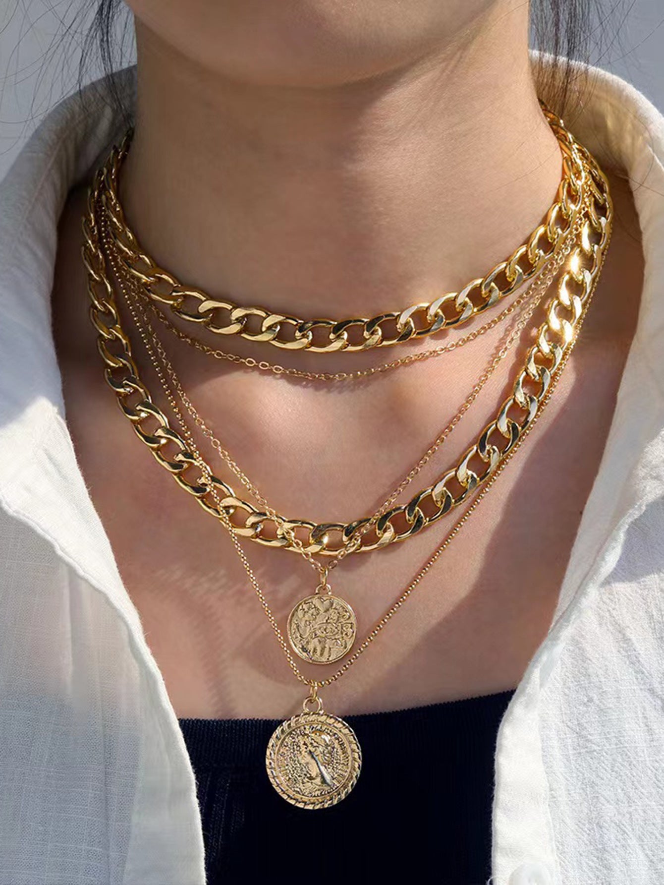 Bold Golden Layered Coin Necklace JLTN1988